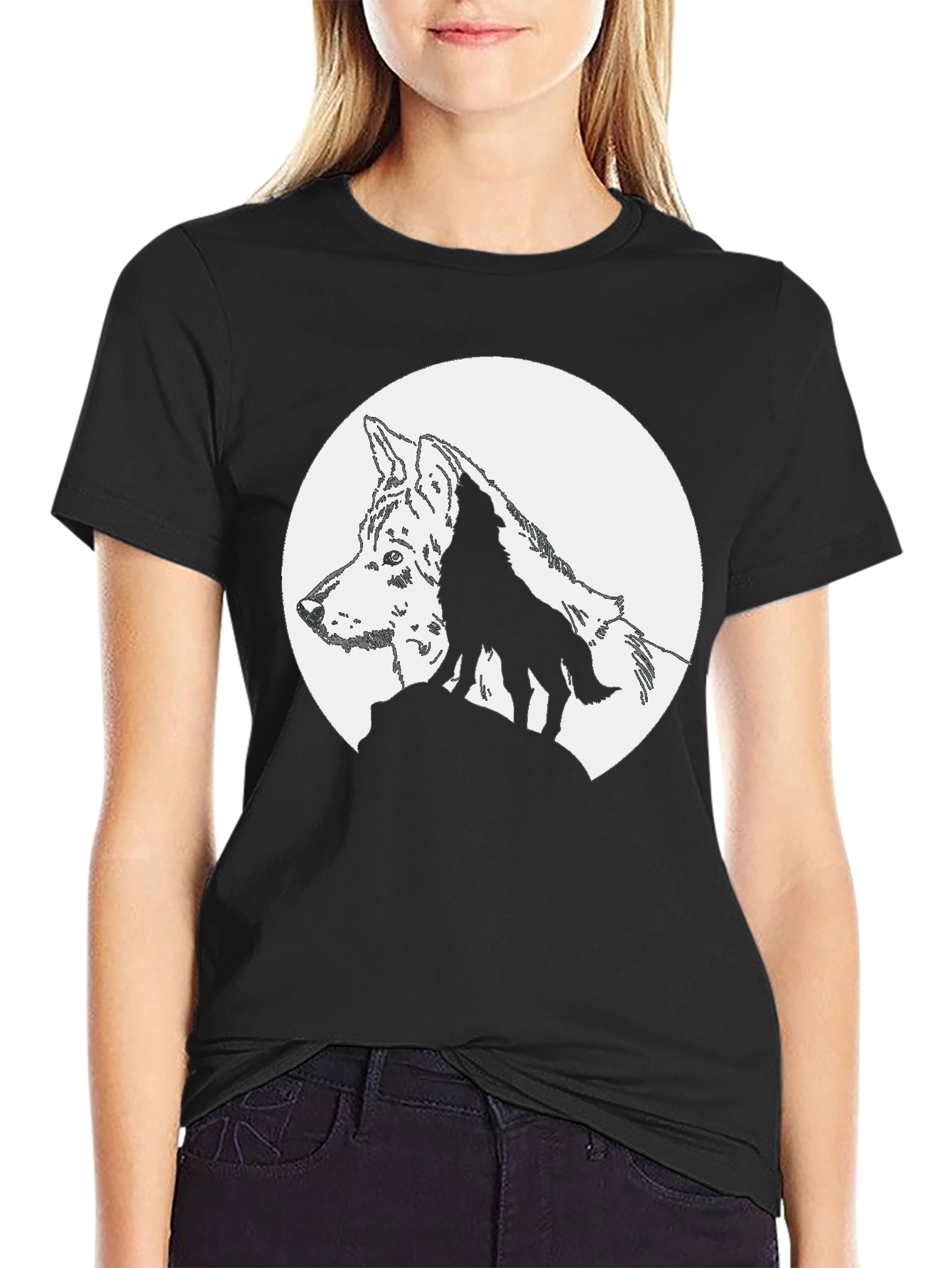 Black Wolf Moon Graphic T-Shirt - Black view 2
