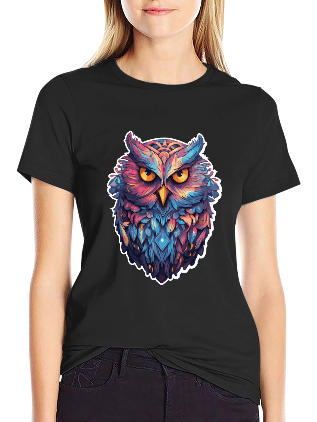 Black Mystic Owl Graphic Tee - Black Cotton Blend view 2