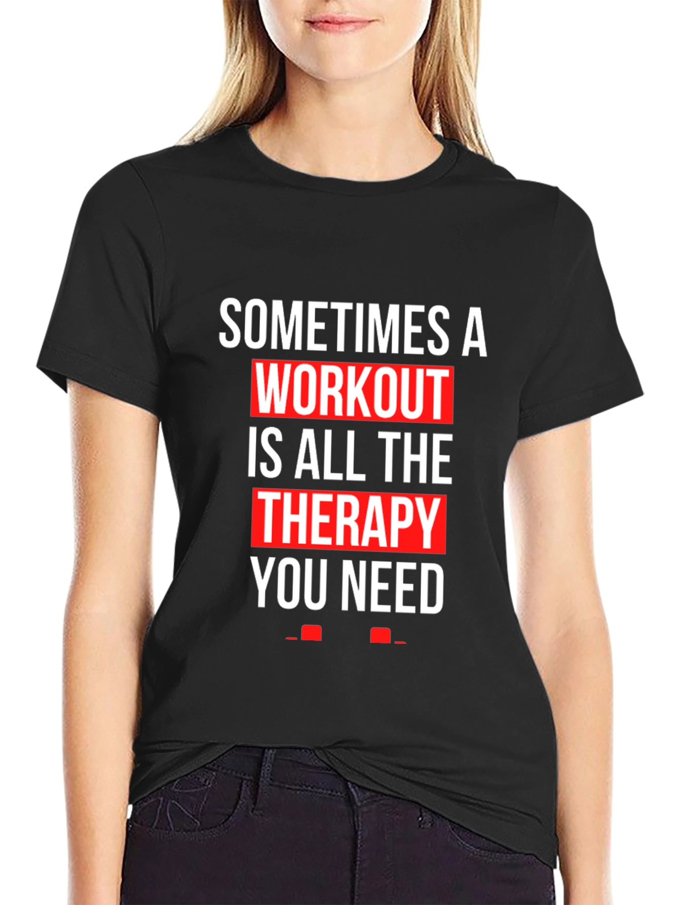 Black Workout Therapy T-Shirt - Motivational Gym Apparel view 2