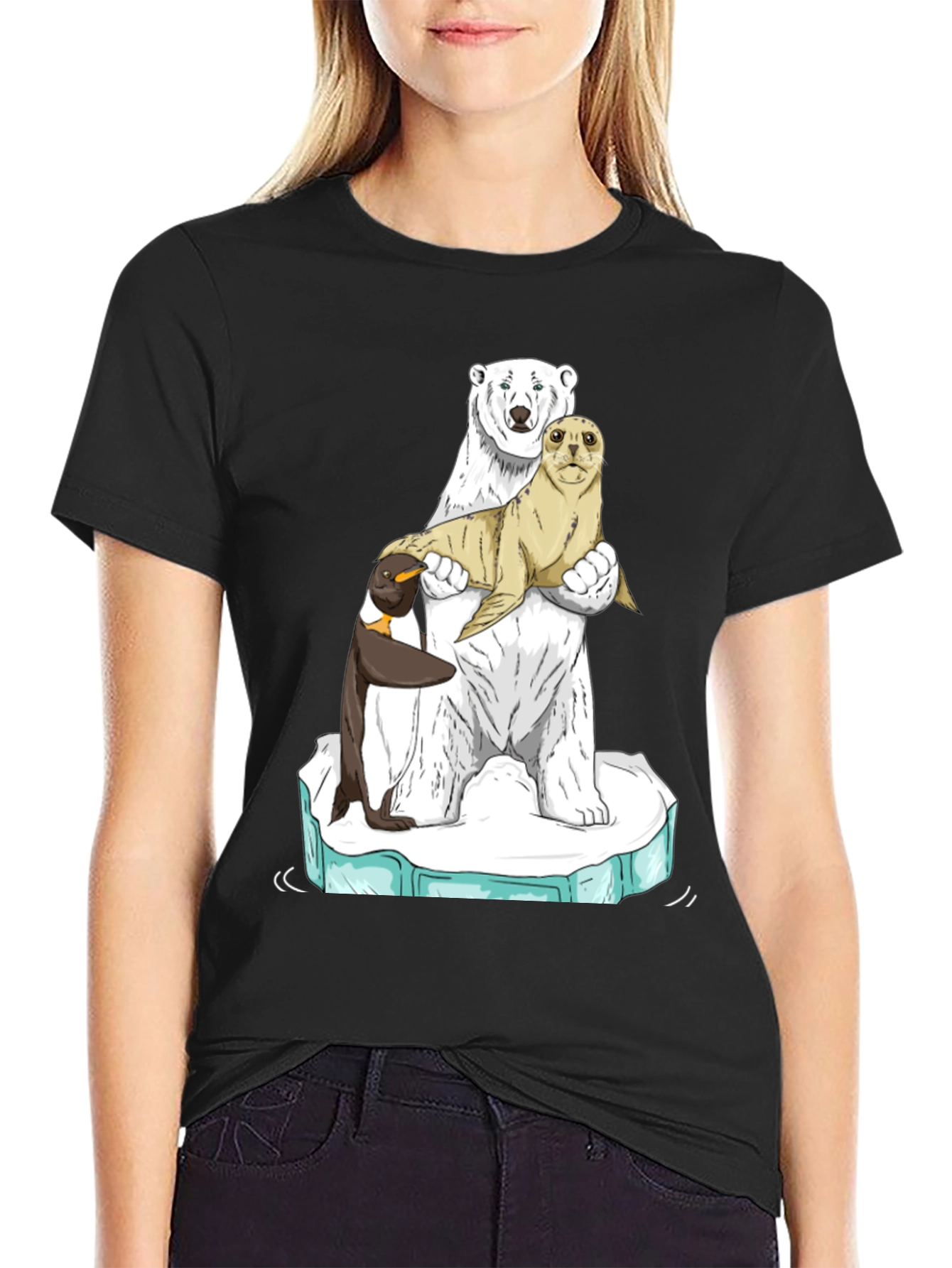 Black Polar Bear Seal Penguin T-Shirt view 2