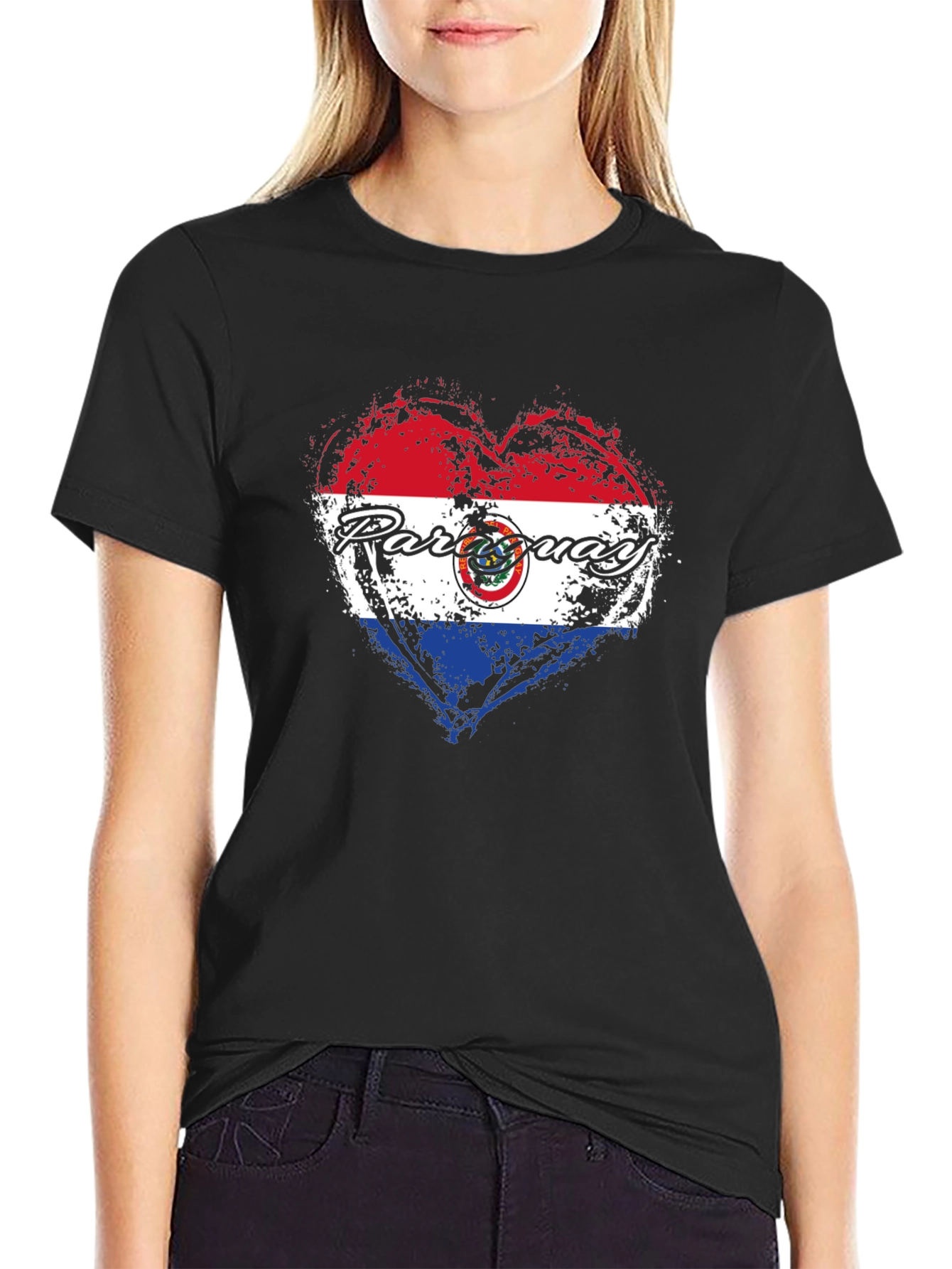Black Paraguay Heart Flag T-Shirt - Patriotic Pride view 2