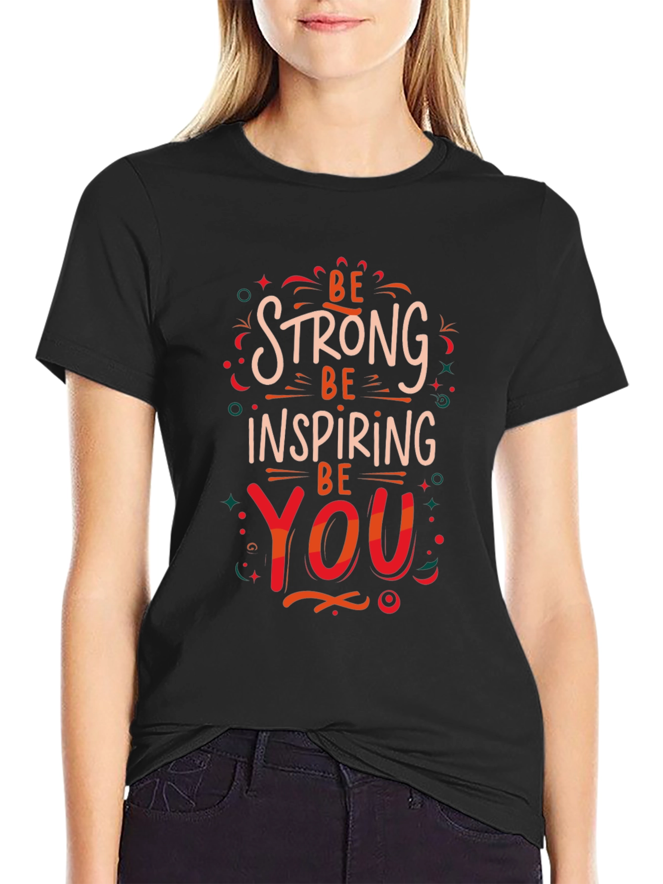 Black Be Strong Inspiring You Graphic Print T-Shirt view 2