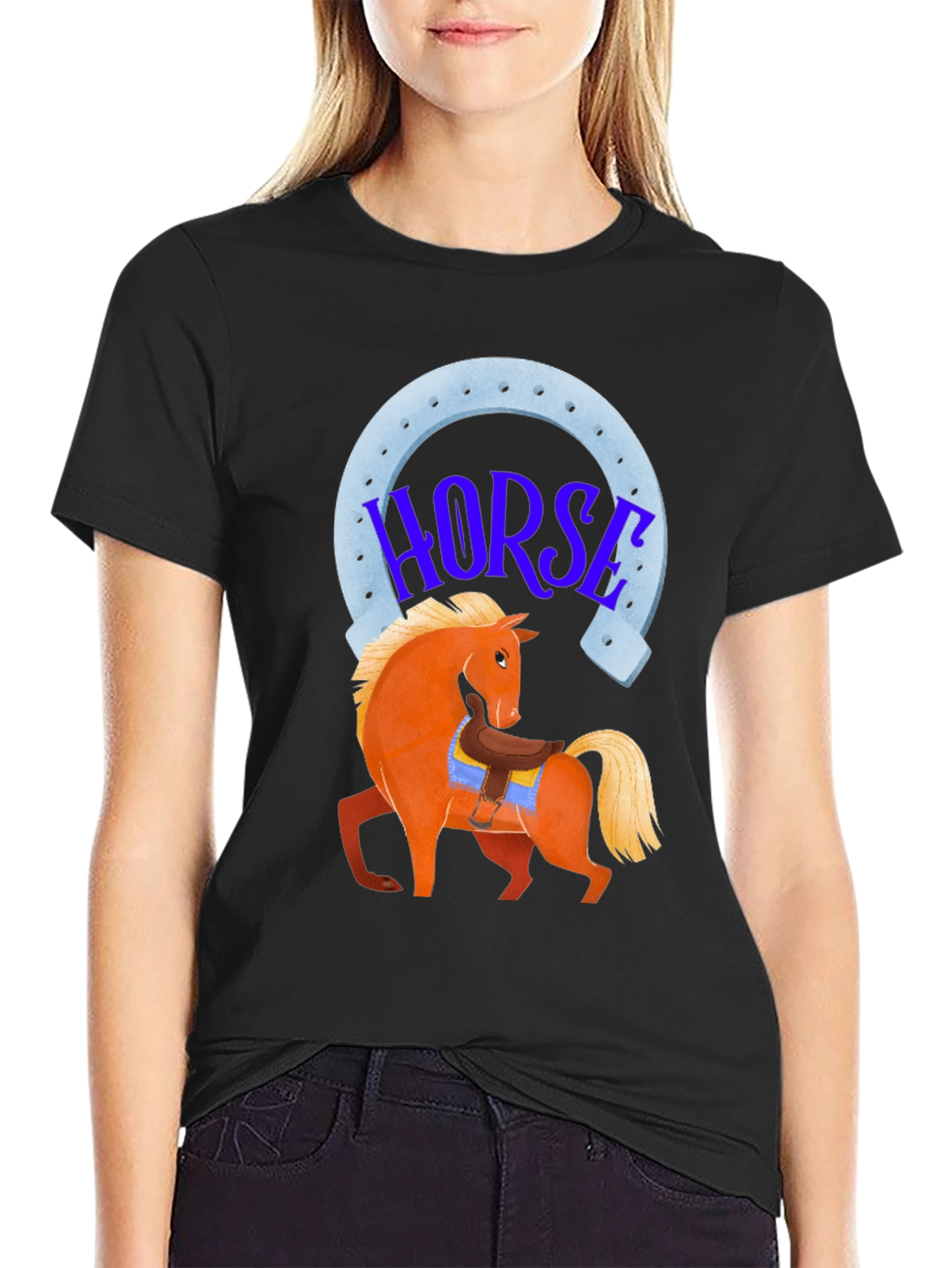 Black Horse Graphic Tee - Lucky Horseshoe Design view 2