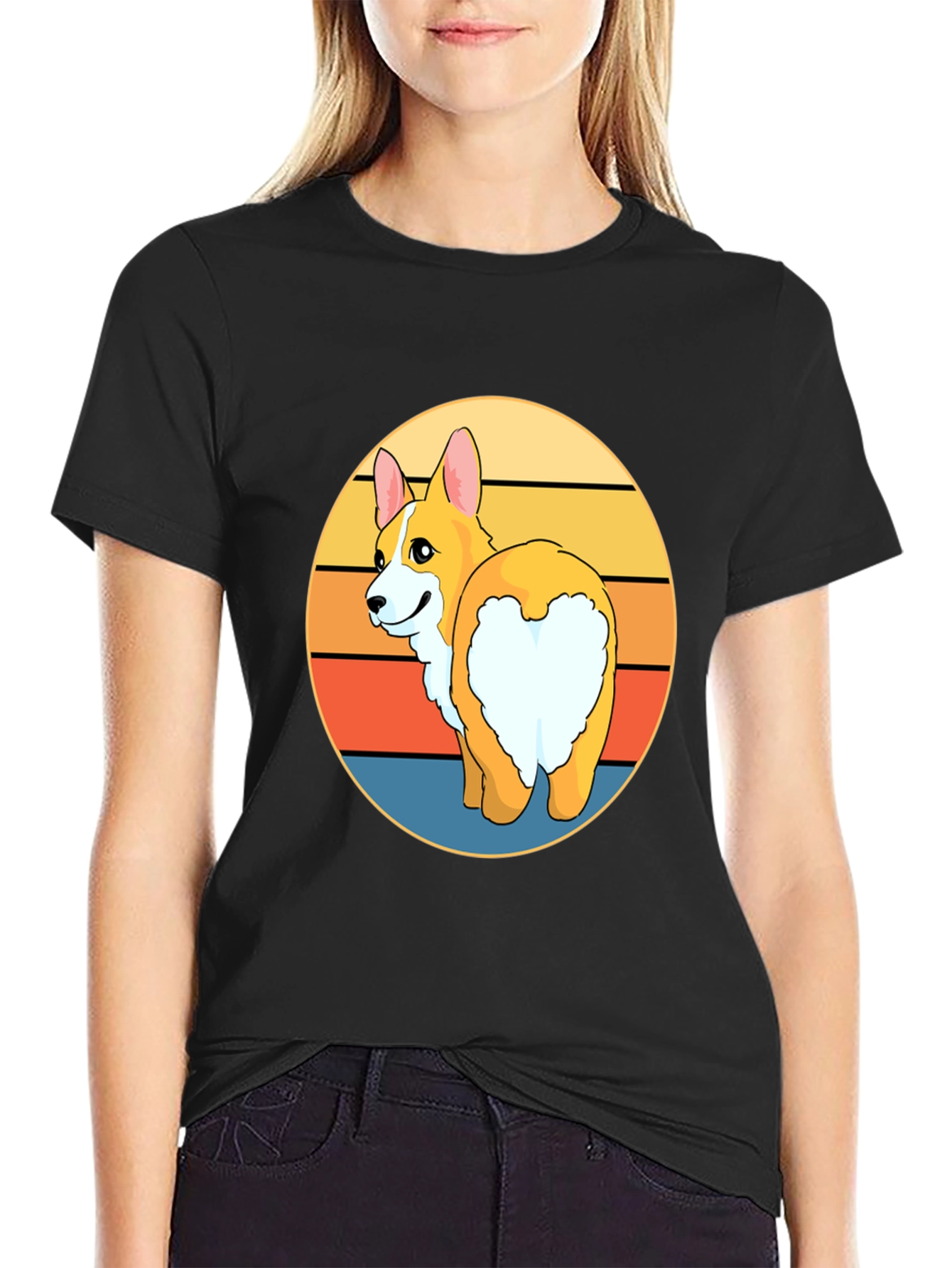 Black Corgi Butt Sunset T-Shirt - Funny Dog Lover Tee view 2