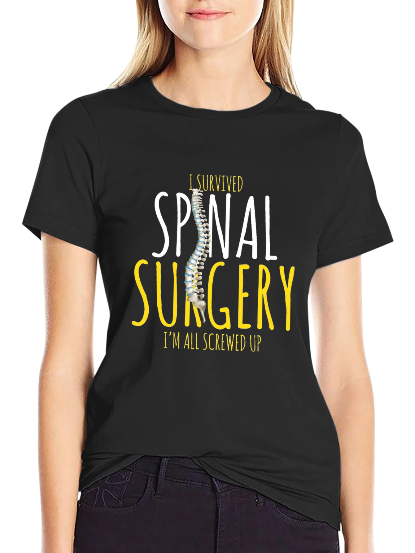 Black Spinal Surgery Survivor Tee - Humorous Recovery Shirt view 2