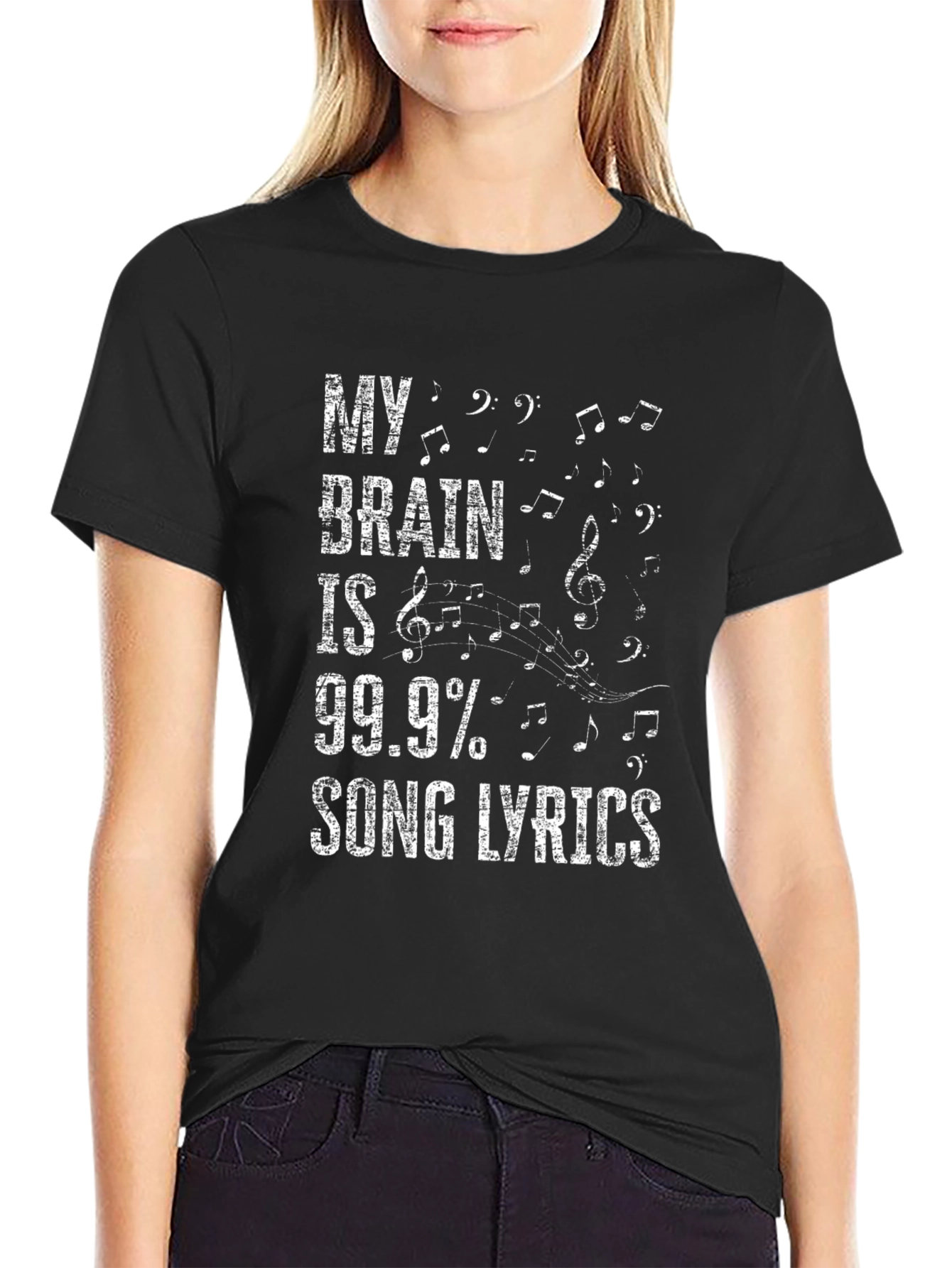 Black Song Lyrics Brain T-Shirt - Music Lover Tee view 2