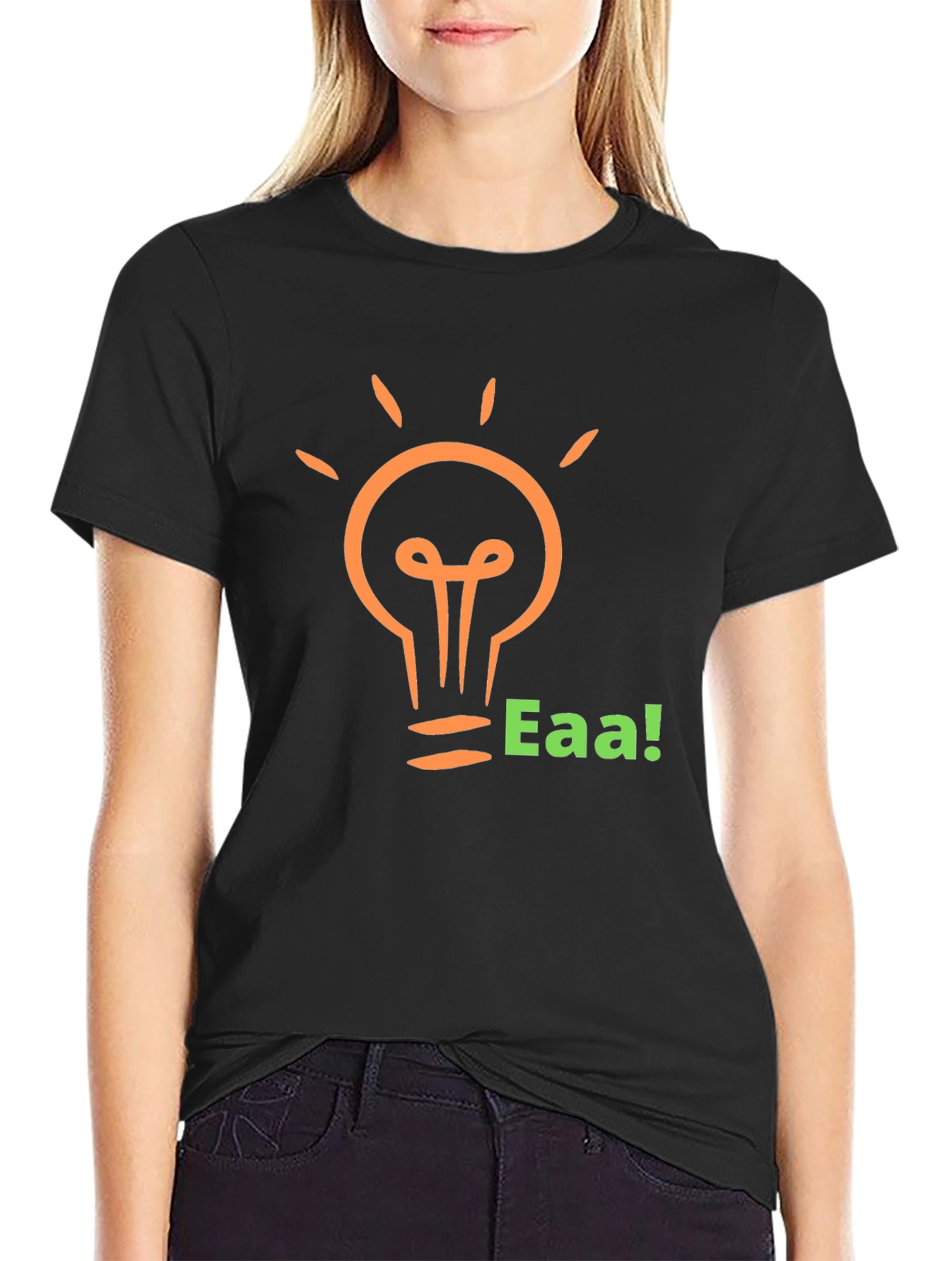 Black Black T-Shirt with Light Bulb Graphic and 'Eaa!' Text view 2