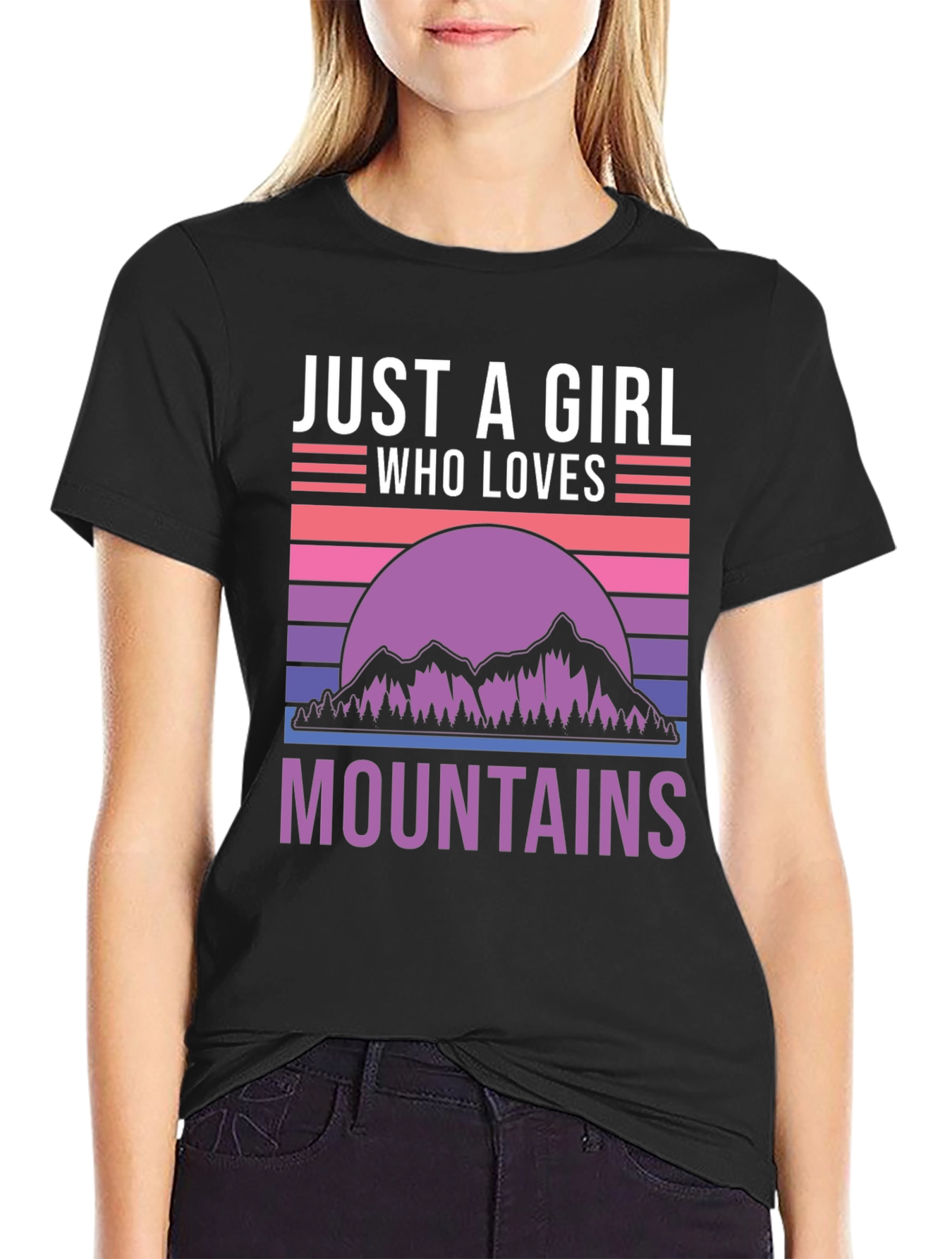 Black Just a Girl Who Loves Mountains T-Shirt view 2