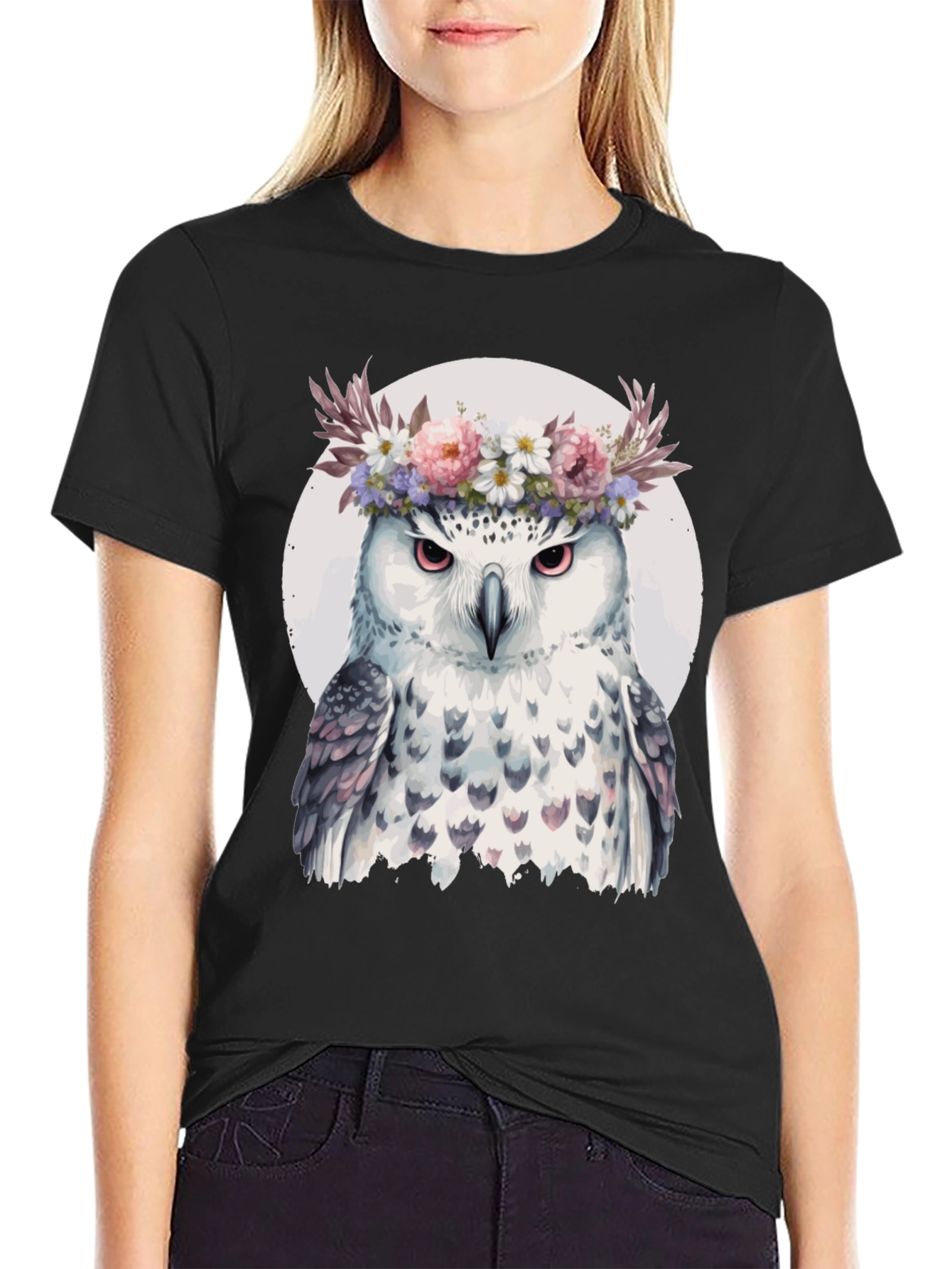 Black Owl Flower Crown T-Shirt - Unisex Graphic Tee view 2