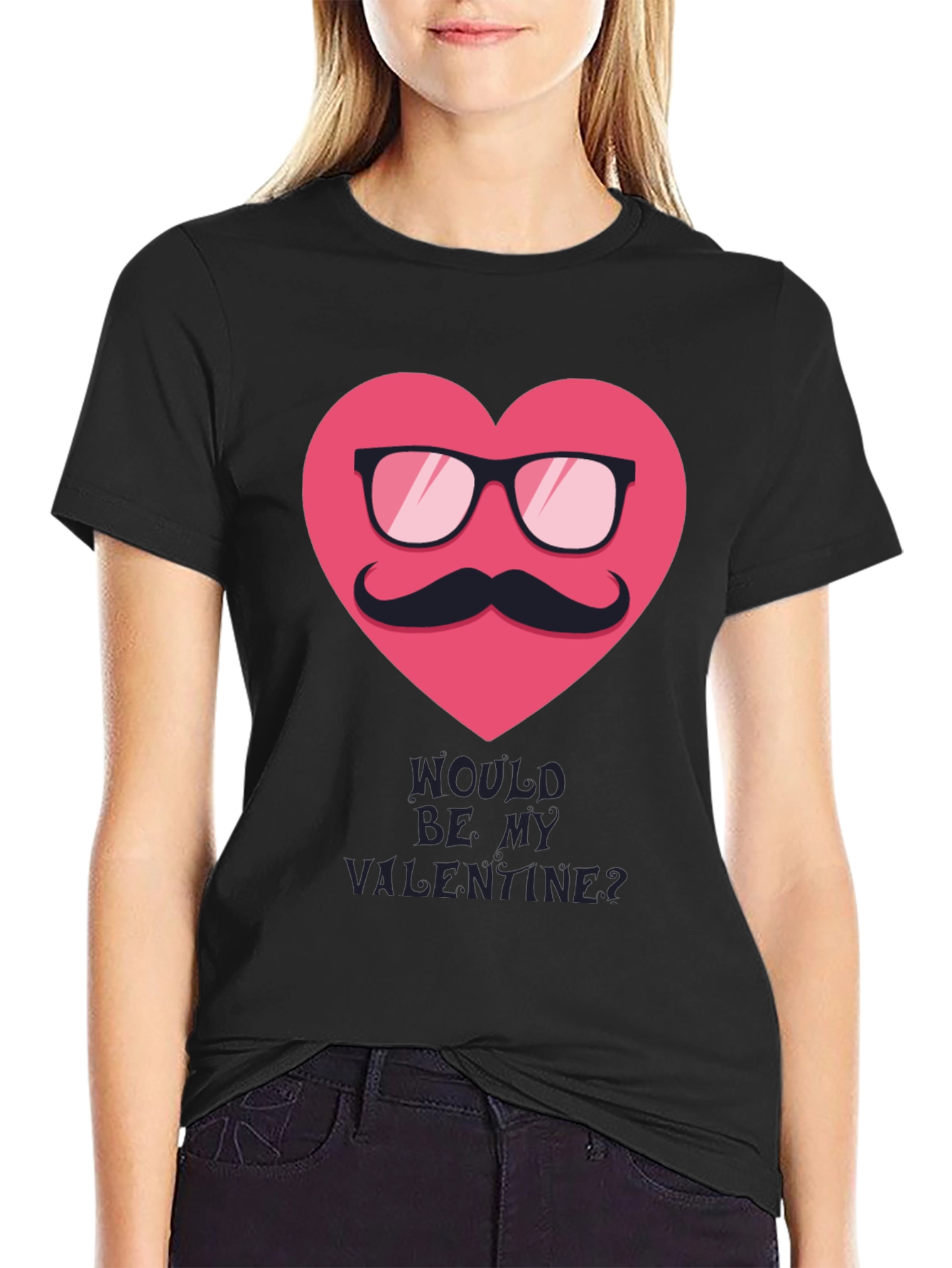 Black Valentine's Day Mustache Heart Graphic Tee view 2