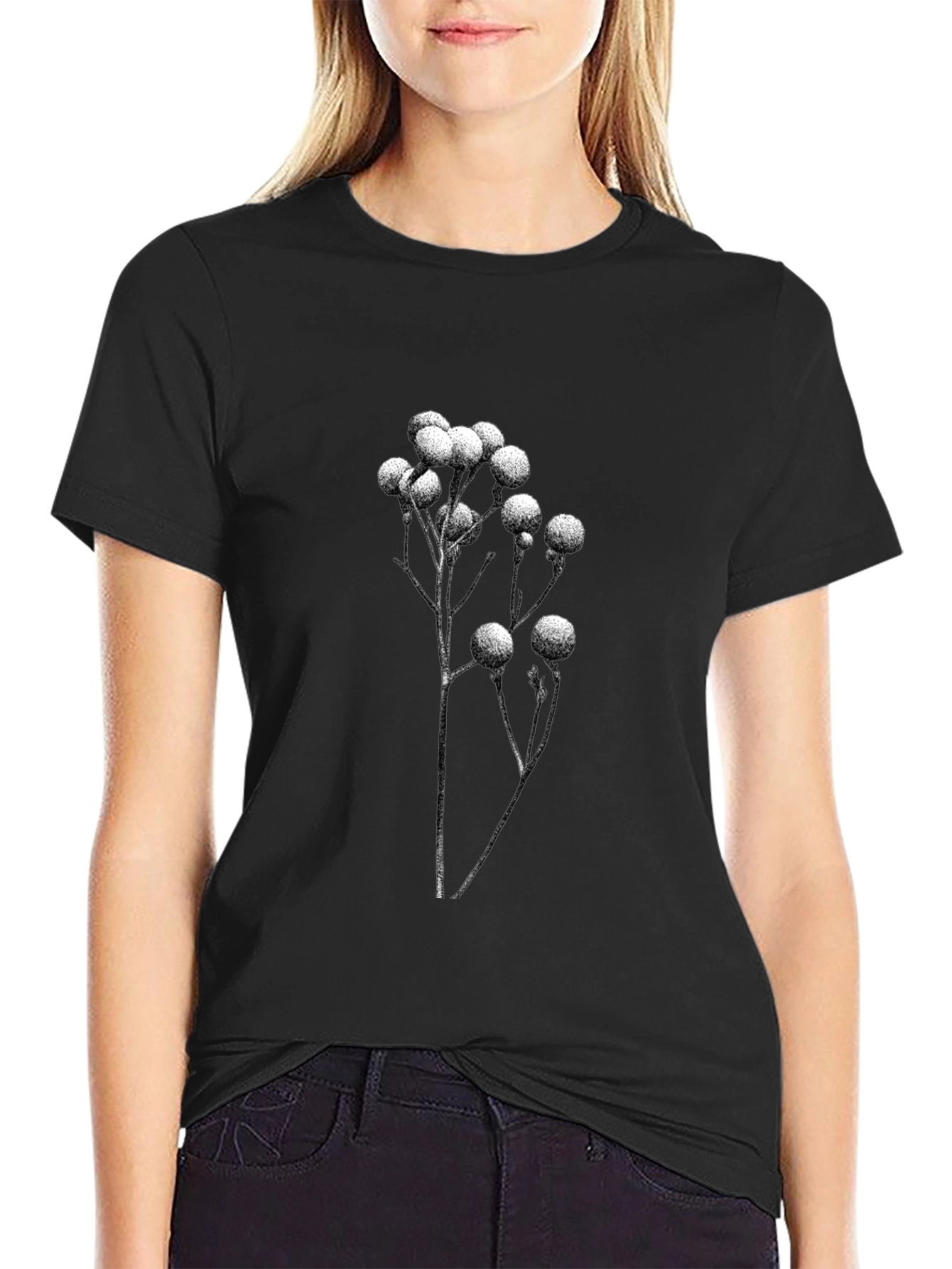 Black Botanical Print Black T-Shirt view 2