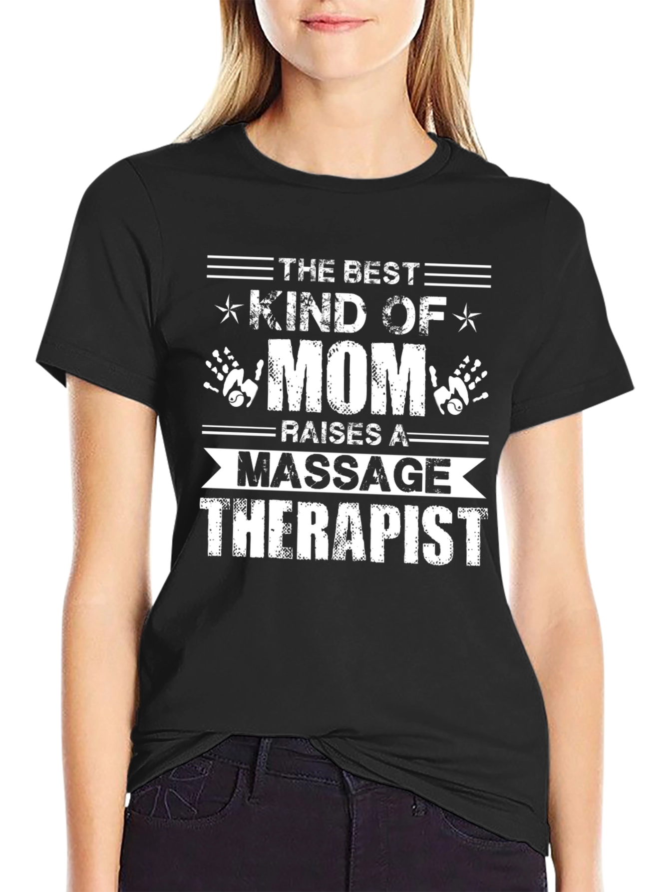 Black Best Mom Massage Therapist T-Shirt view 2