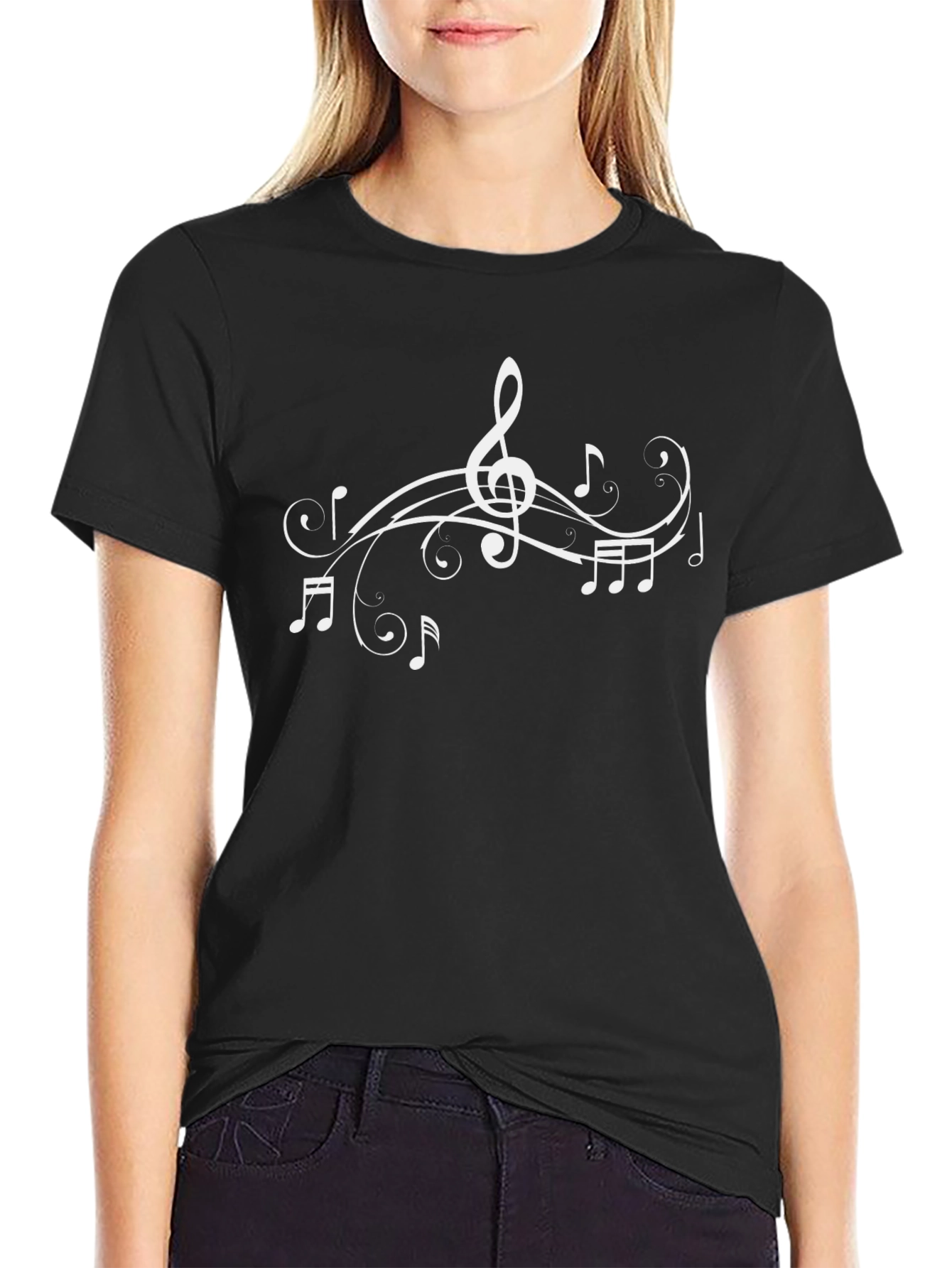 Black Musical Notes Graphic T-Shirt - Black Cotton Tee view 2