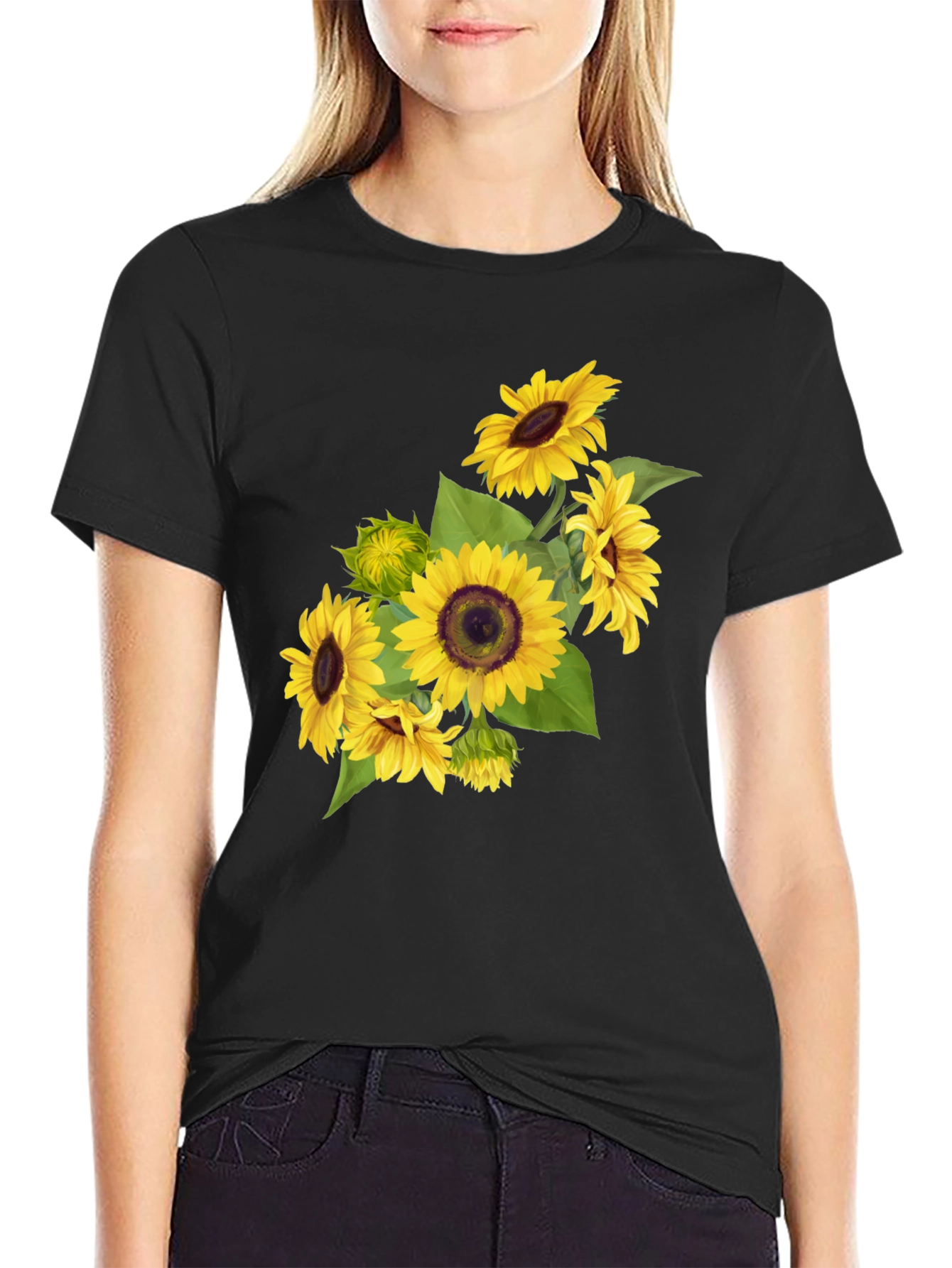 Black Sunflower Graphic Black T-Shirt view 2