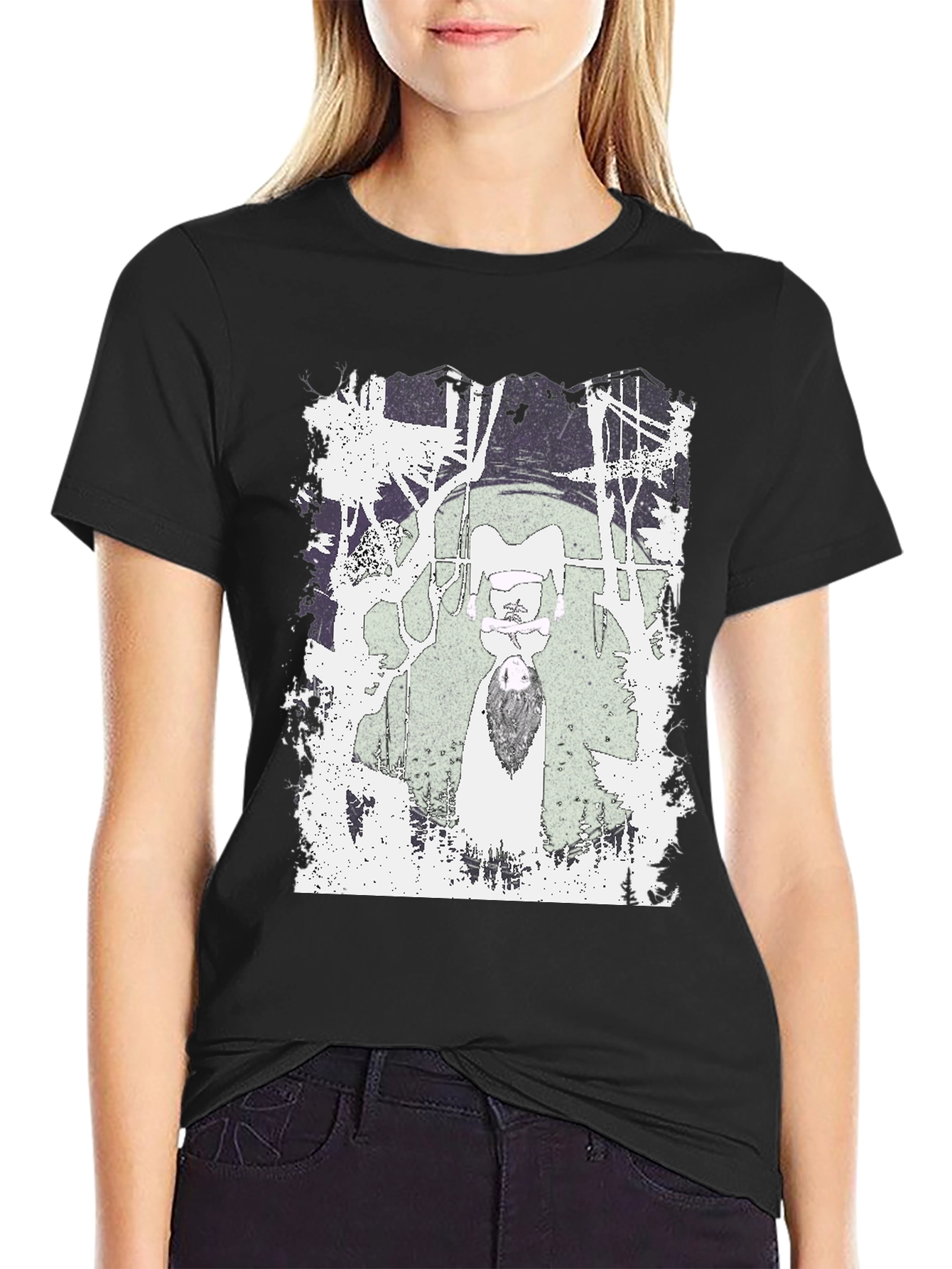 Black Graphic Tee - Unique Design on Black Cotton view 2