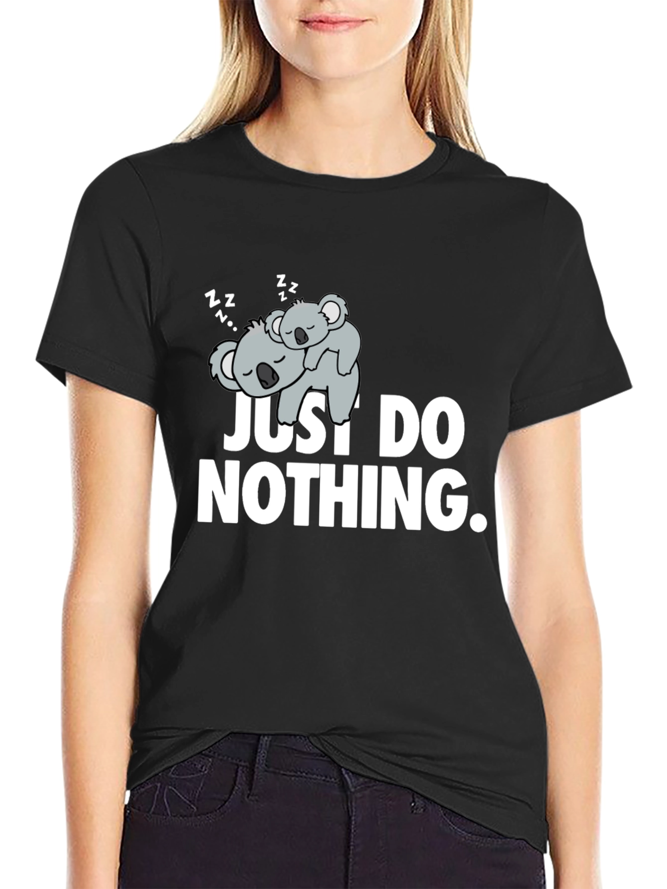 Black Lazy Koala Graphic T-Shirt - Just Do Nothing view 2