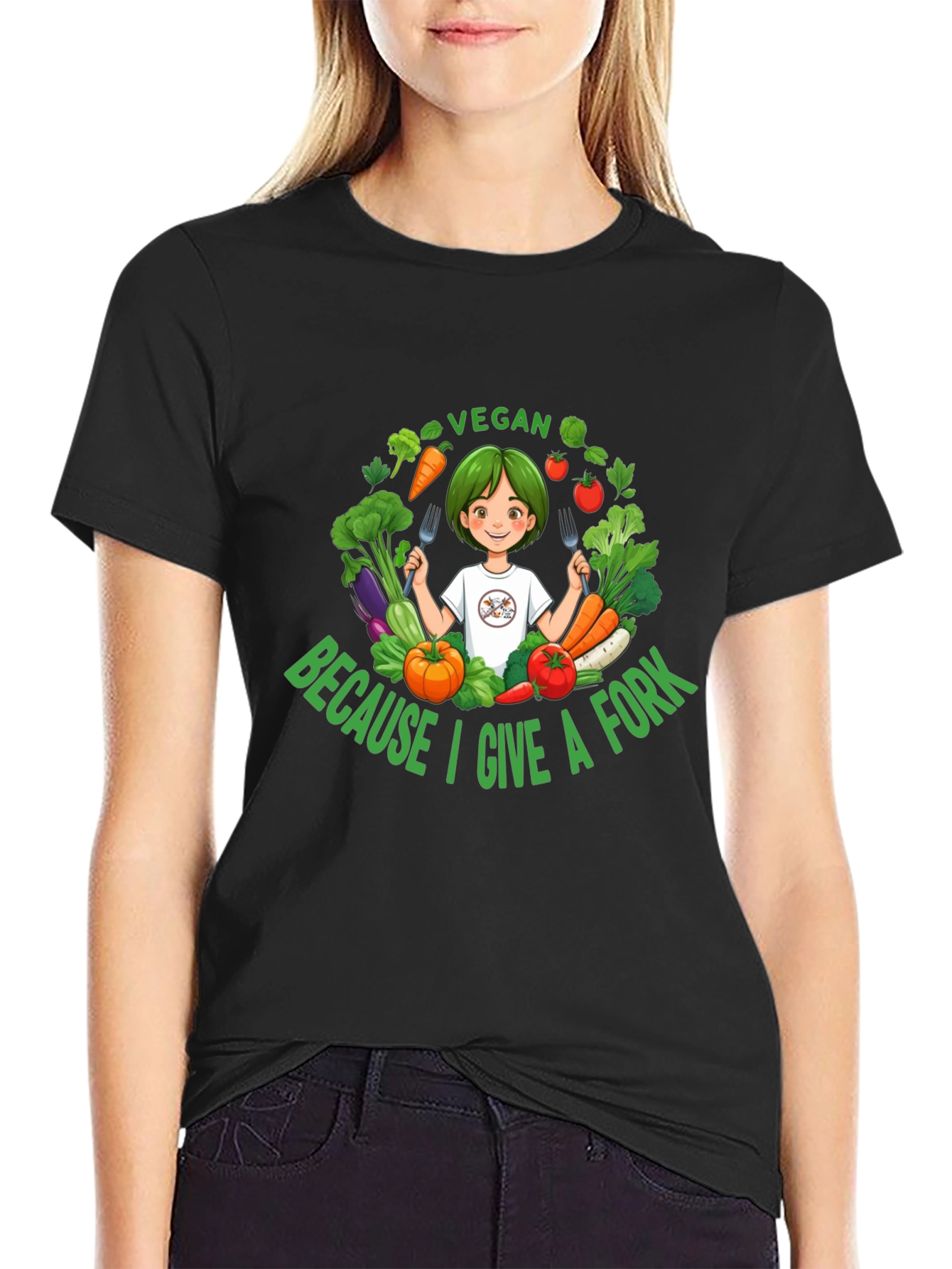 Black Vegan Give a Fork T-Shirt - Unisex Design view 2