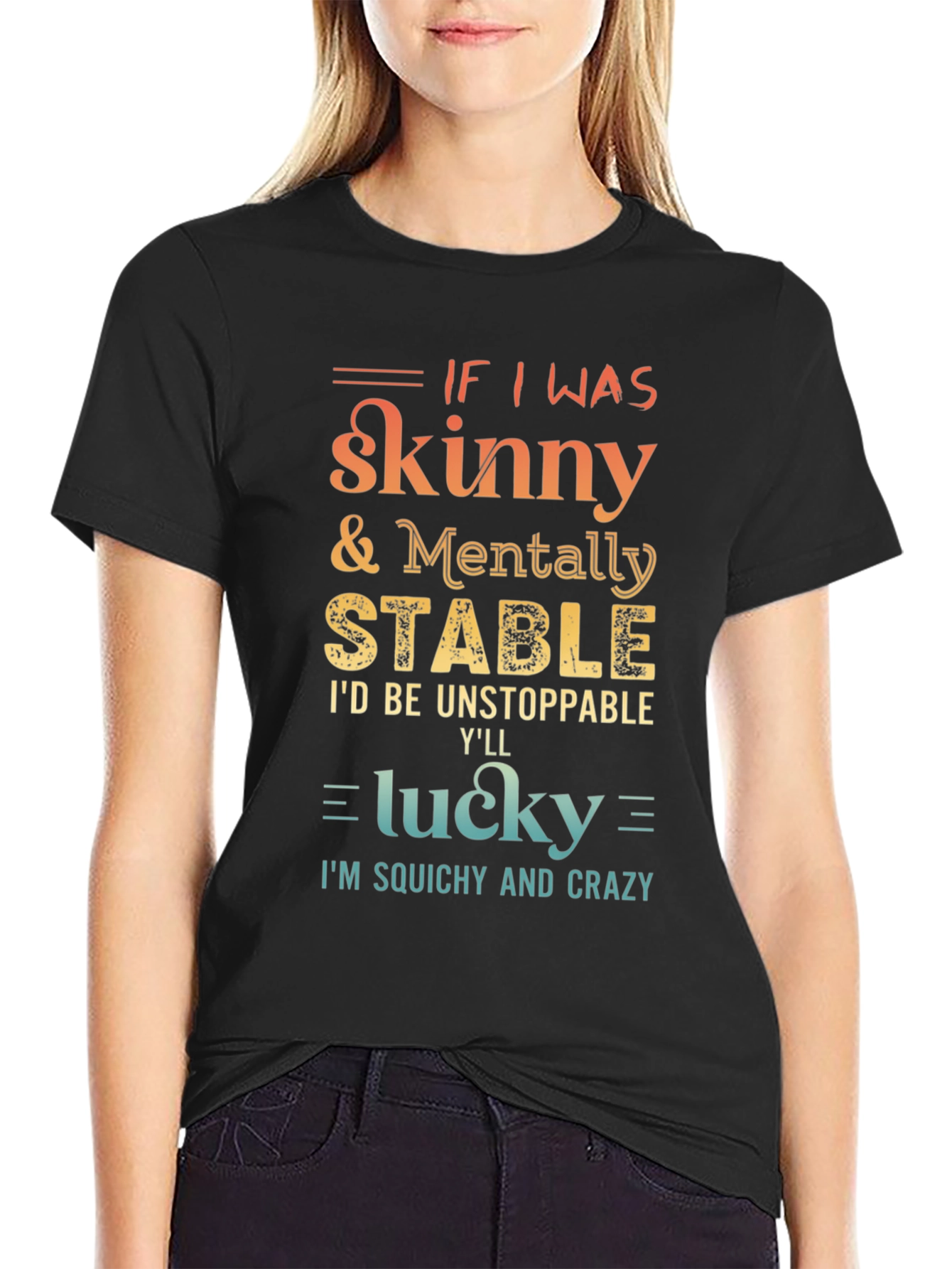 Black Funny 'Skinny & Mentally Stable' Graphic Tee view 2