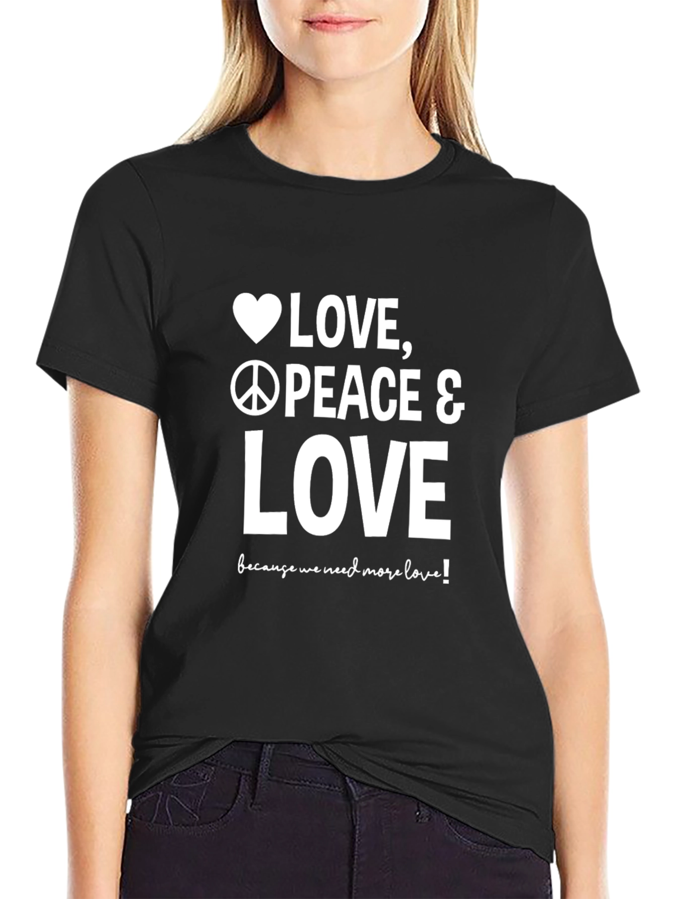 Black Love Peace T-Shirt - Black, Graphic Tee view 2