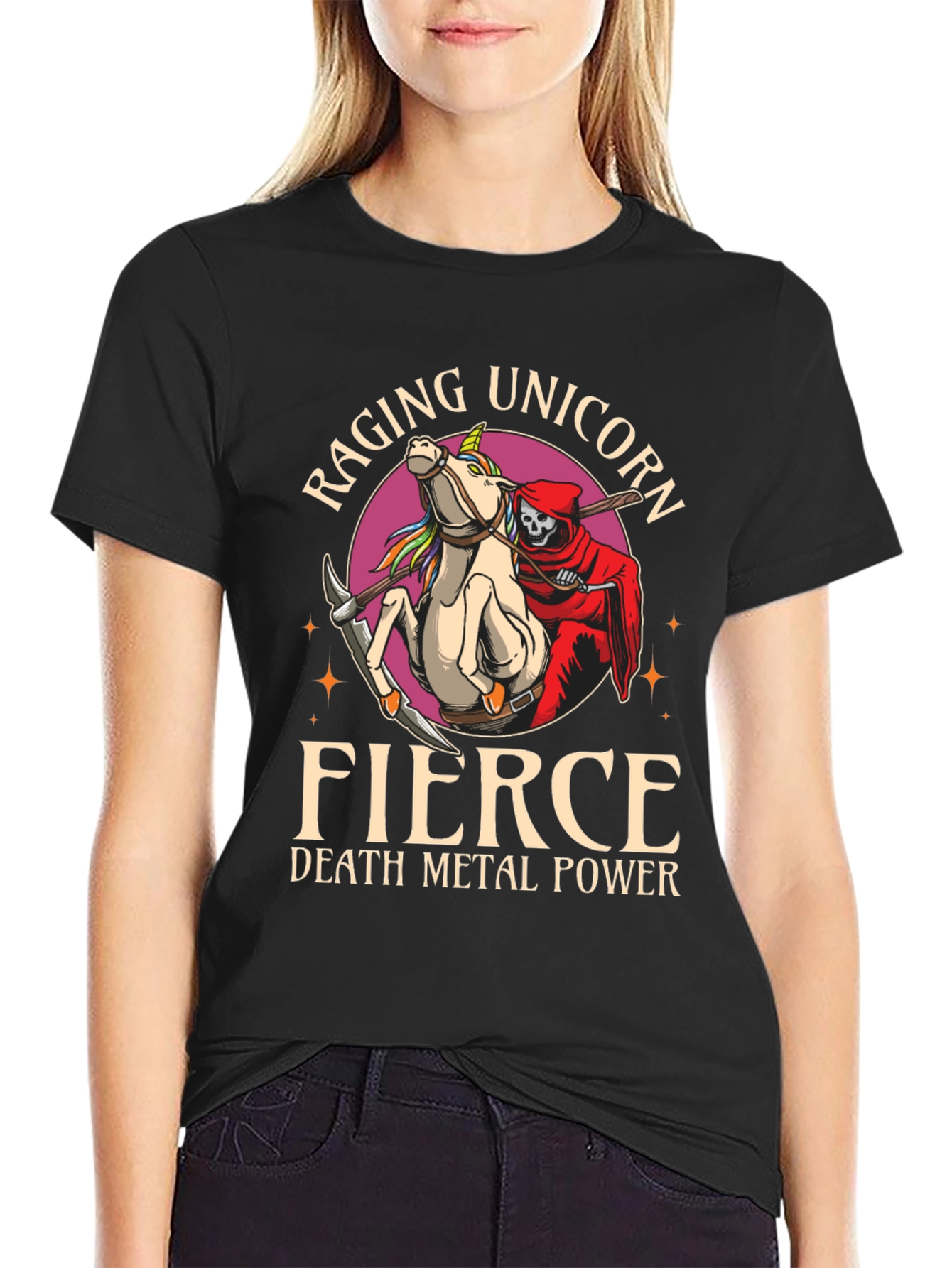 Black Raging Unicorn Fierce Death Metal Power T-Shirt view 2