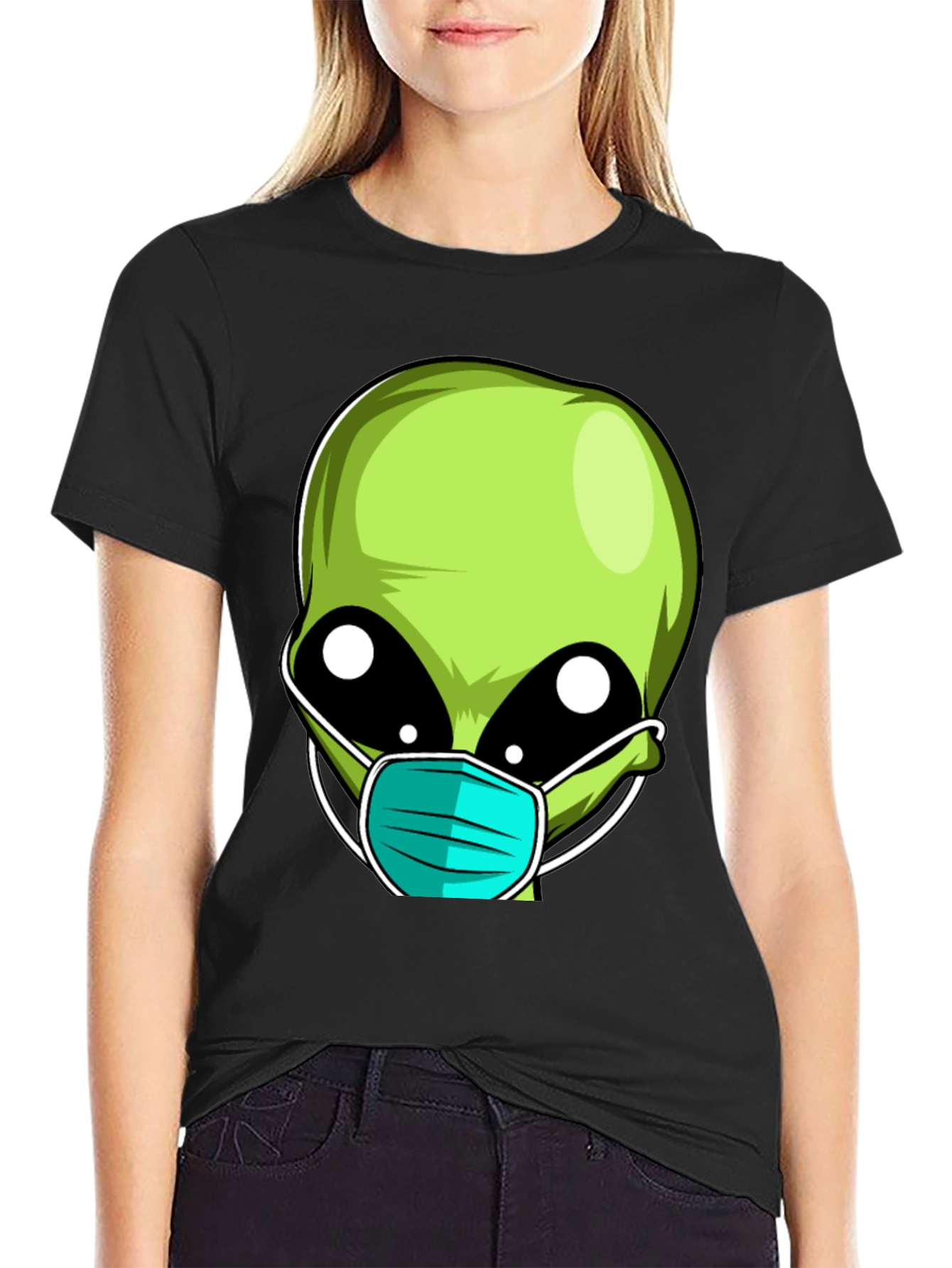Black Alien Face Mask Novelty T-Shirt view 2