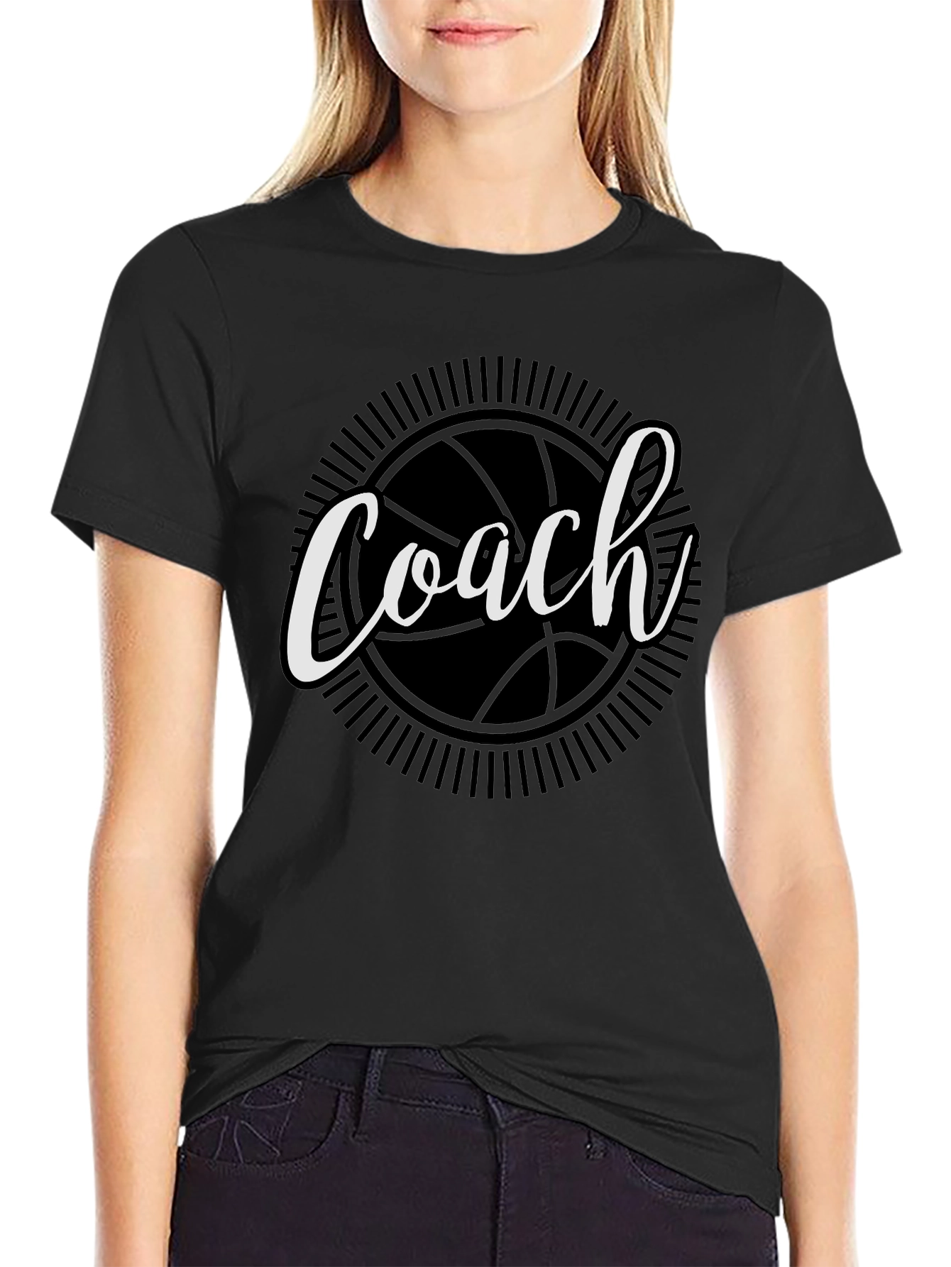 Black Coach Basketball Graphic T-Shirt - Black Cotton Tee view 2