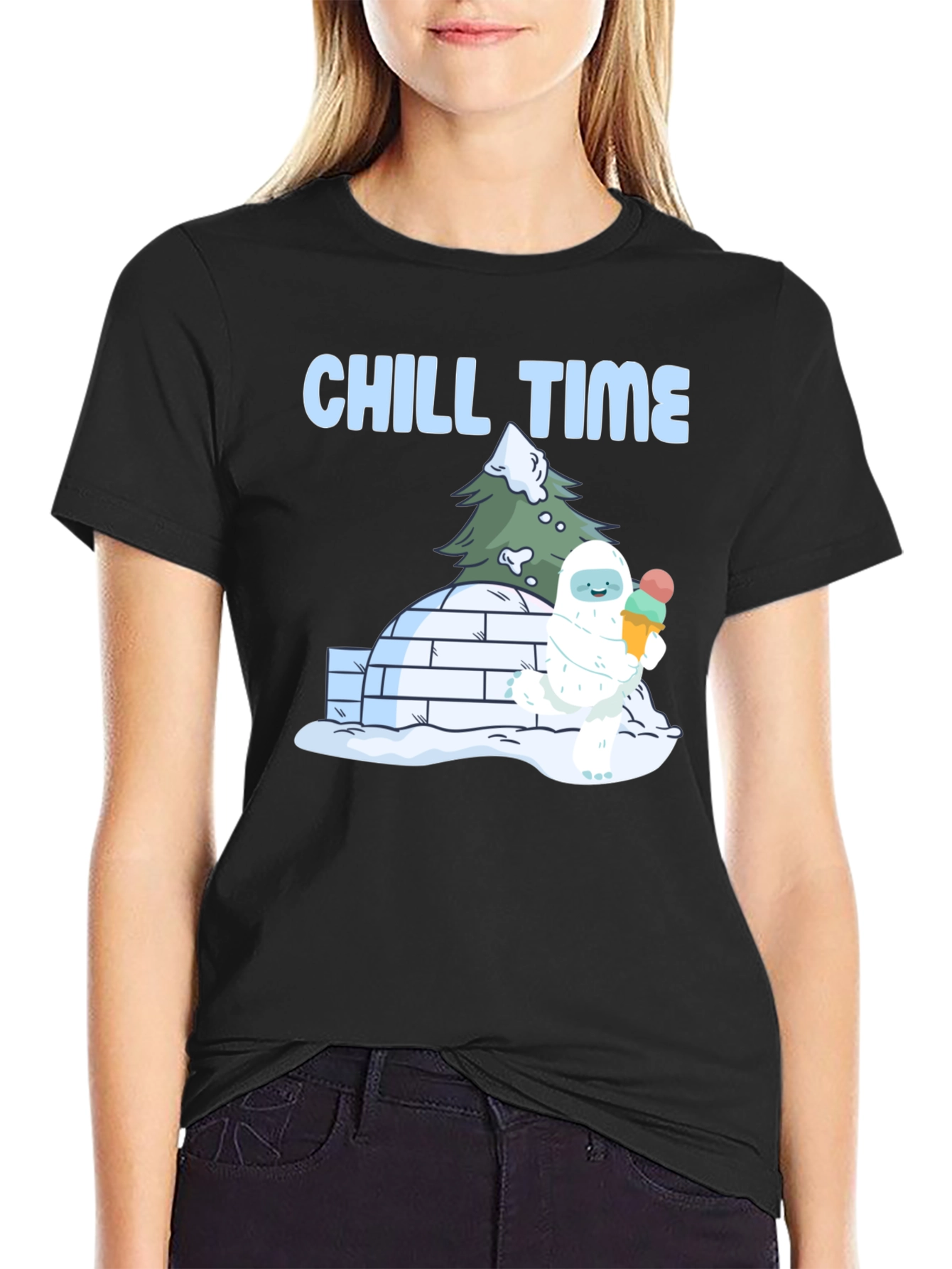 Black Chill Time Yeti Ice Cream T-Shirt view 2