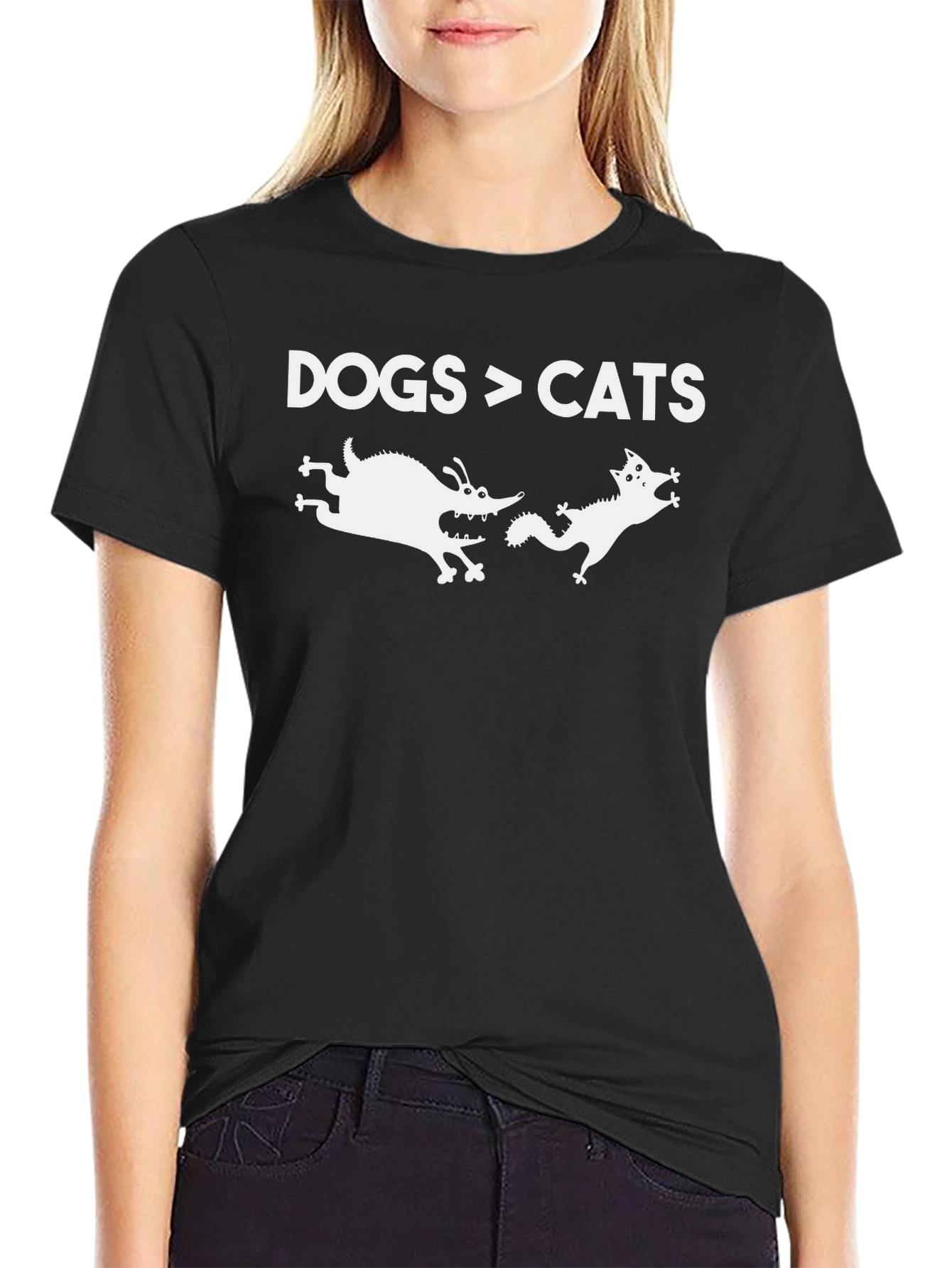 Black Dogs > Cats Funny Black Graphic T-Shirt view 2