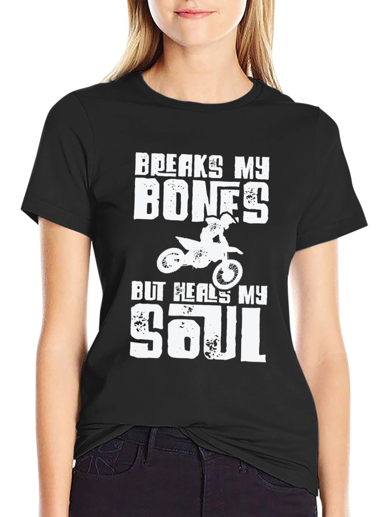 Black Breaks My Bones Dirt Bike Graphic T-Shirt view 2