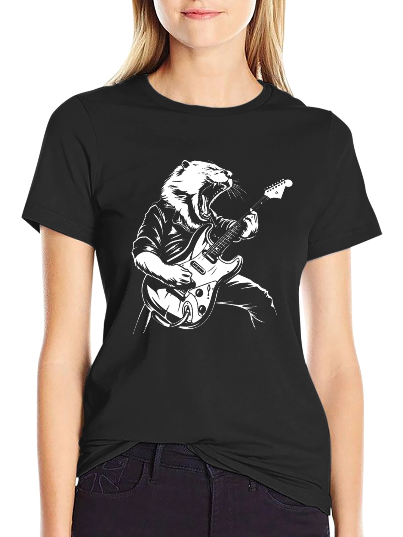 Black Tiger Guitarist Graphic Tee - Black Crew Neck view 2
