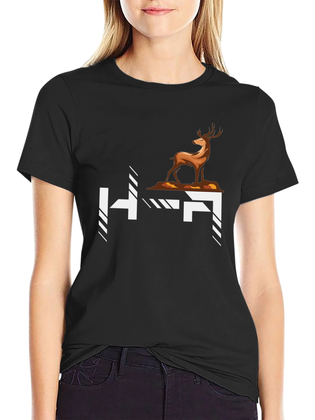 Black Deer Graphic Tee - Stylish Black Cotton T-Shirt view 2