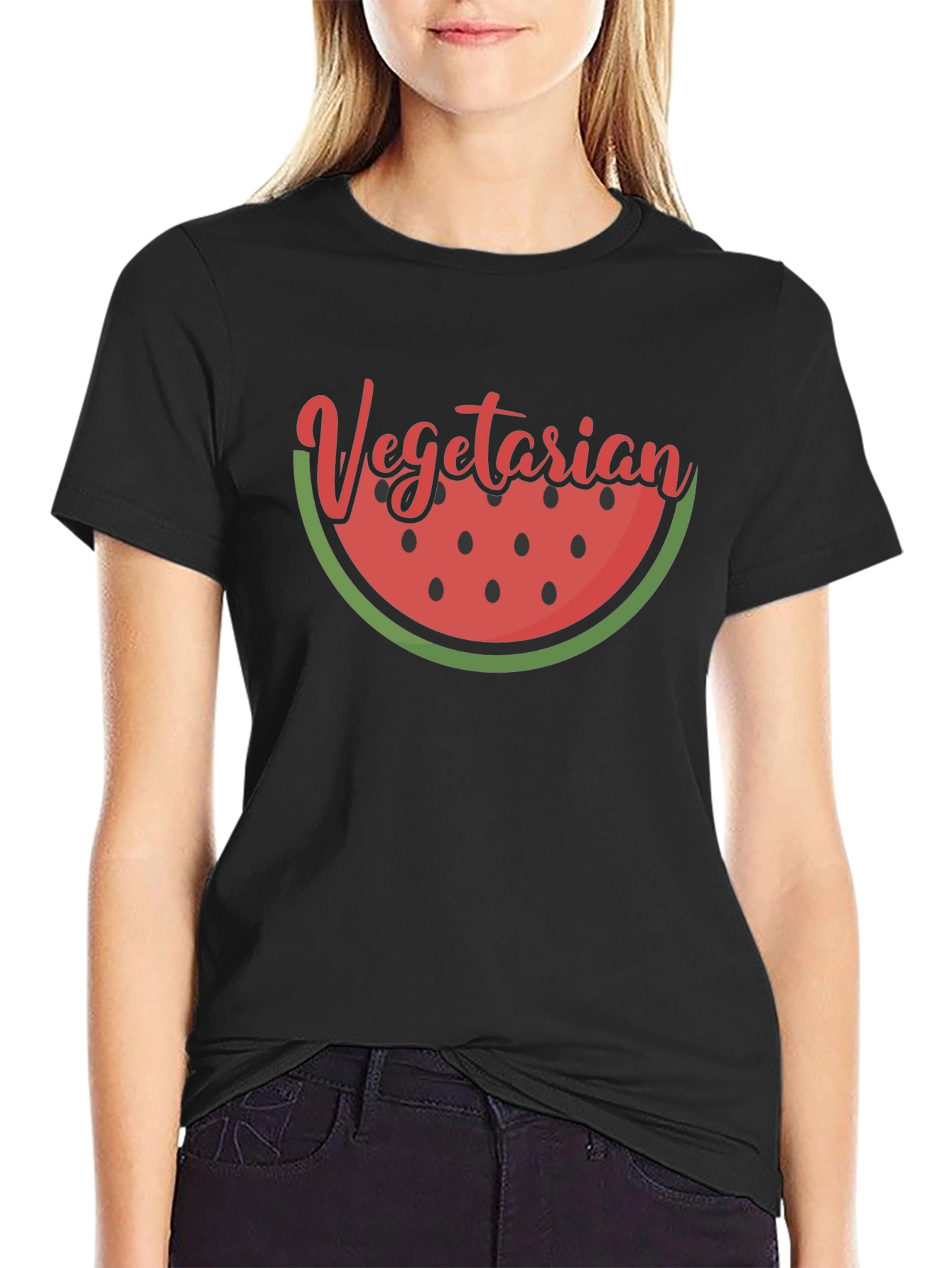 Black Vegetarian Watermelon Slice Graphic Tee view 2