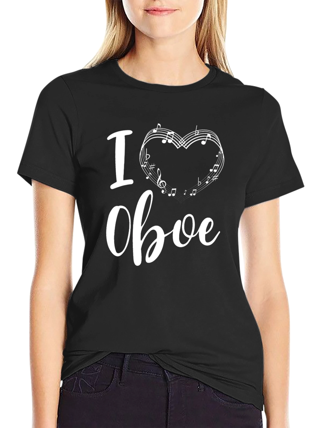 Black I Heart Oboe T-Shirt Music Lover Tee view 2