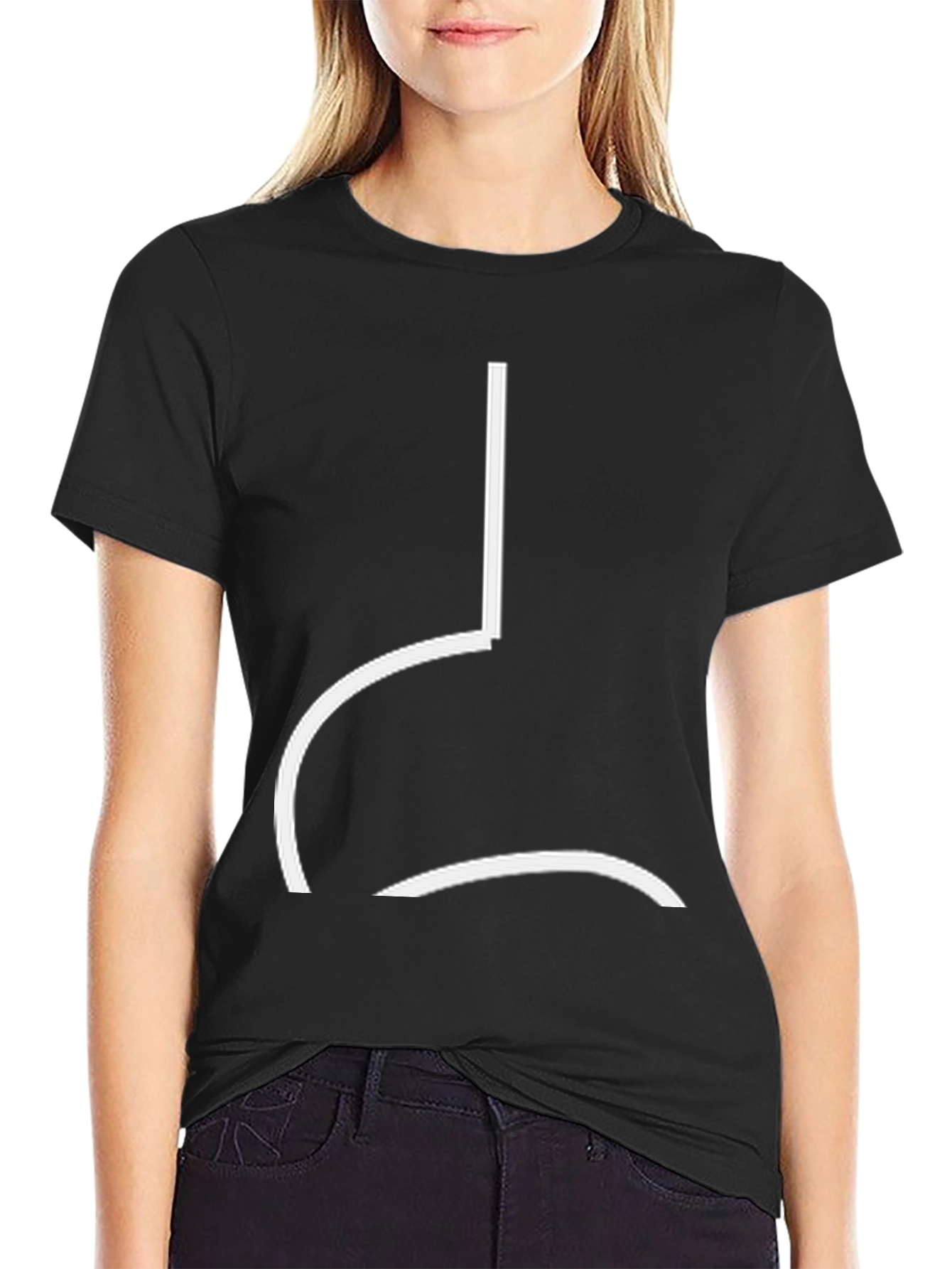 Black Minimalist Sad Face T-Shirt - Black Cotton Tee view 2