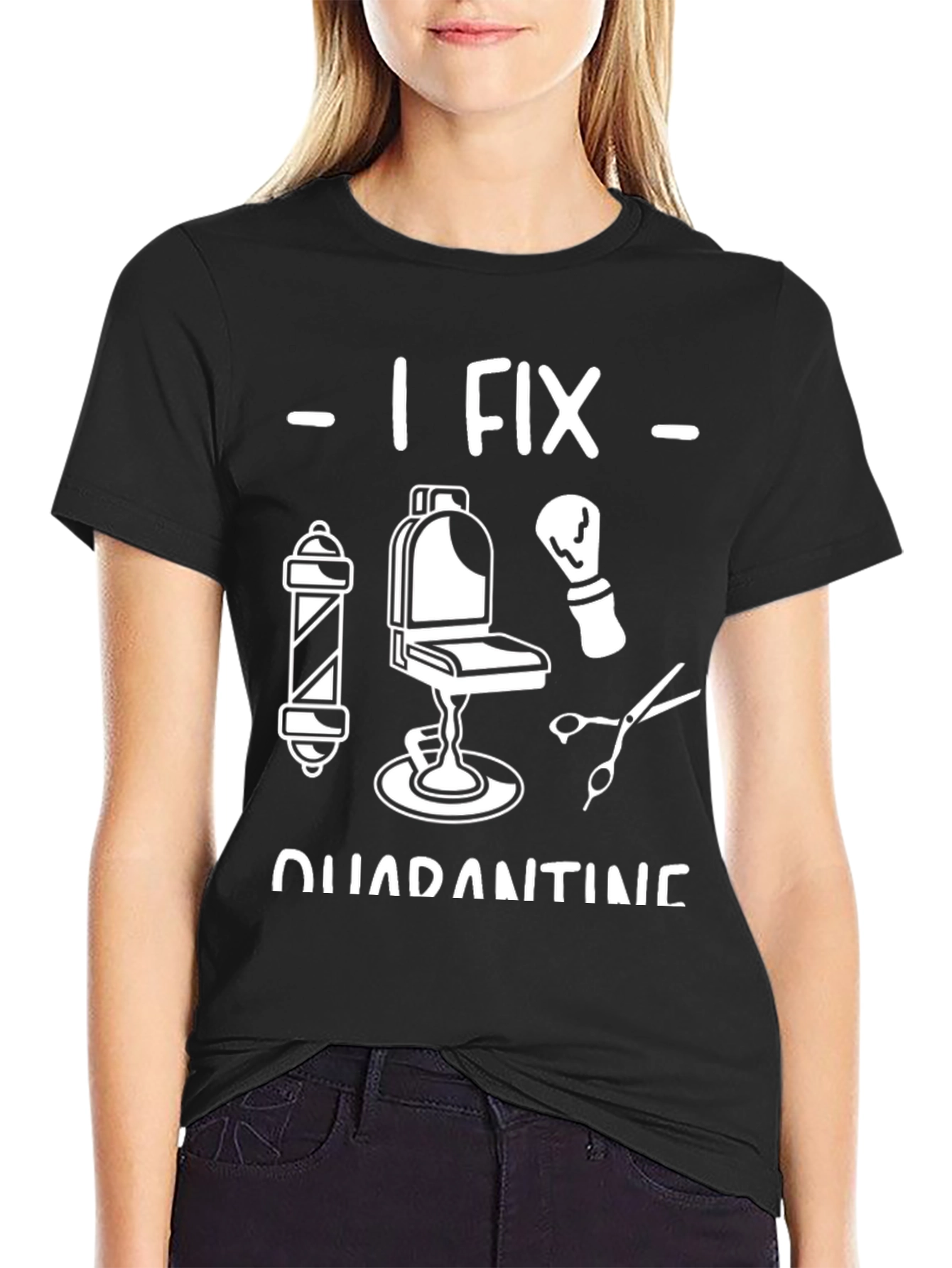 Black I Fix Quarantine Barber T-Shirt view 2