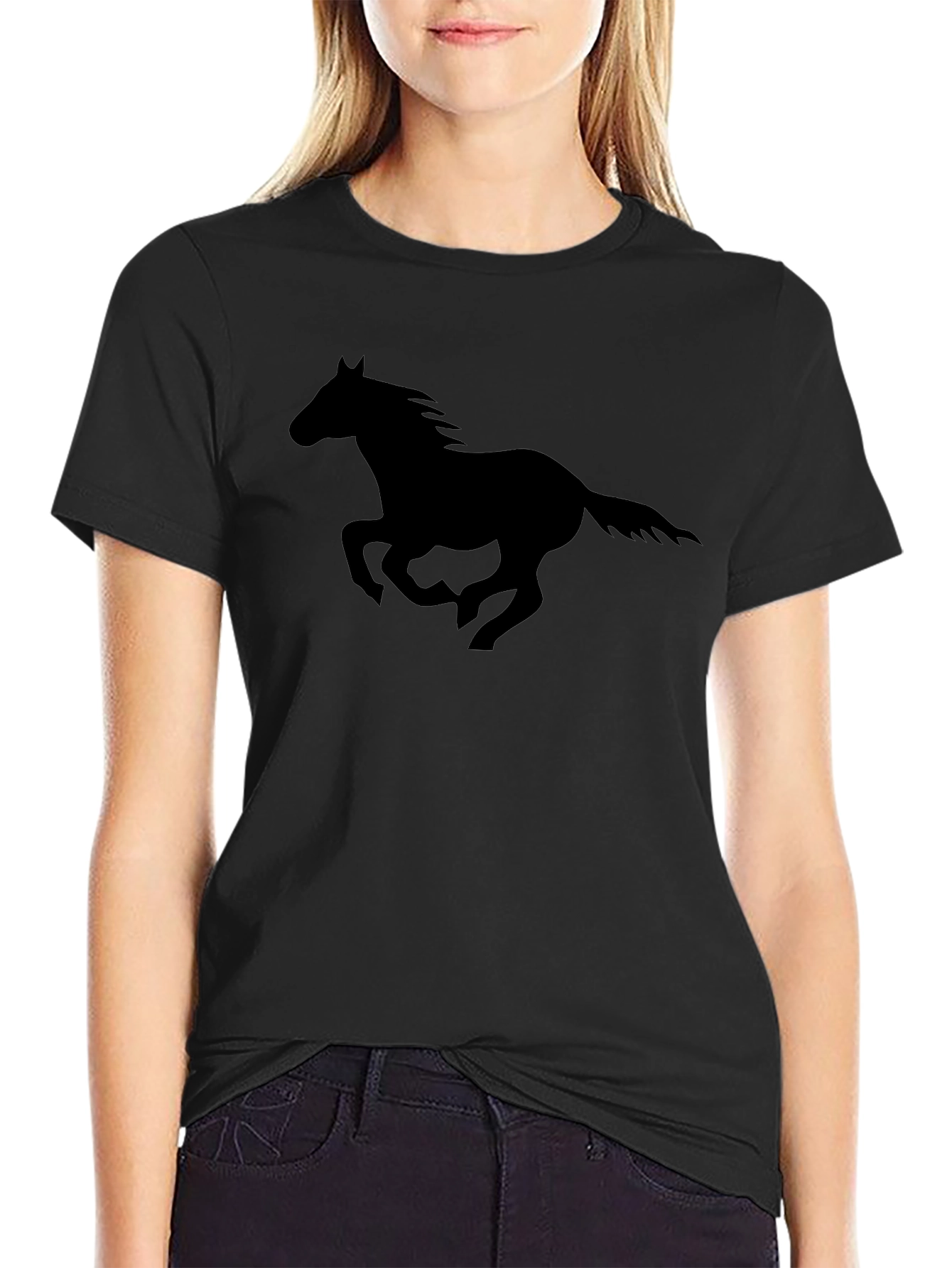 Black Horse Silhouette Graphic Tee - Black Cotton T-Shirt view 2