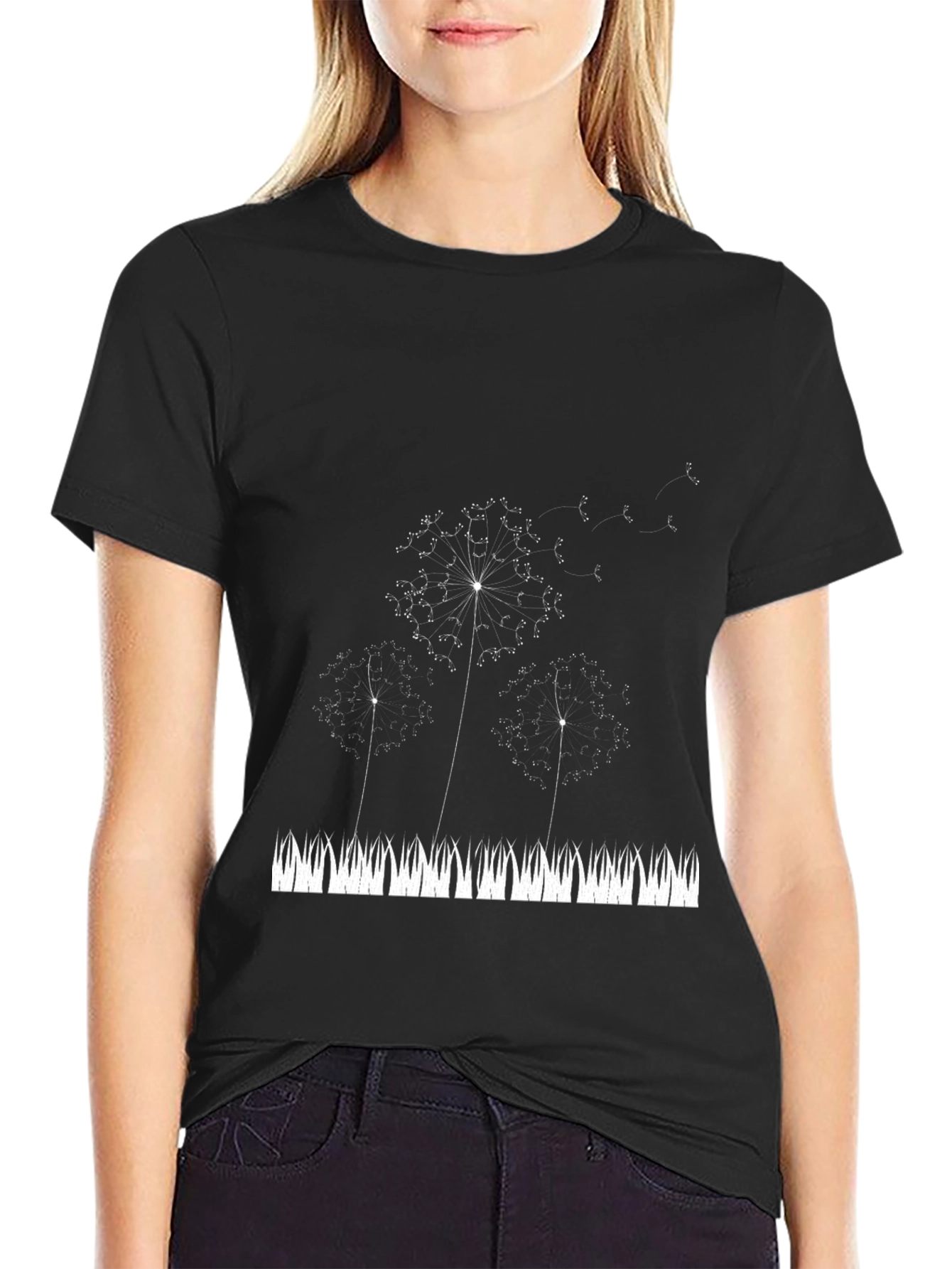 Black Dandelion Print Black T-Shirt view 2