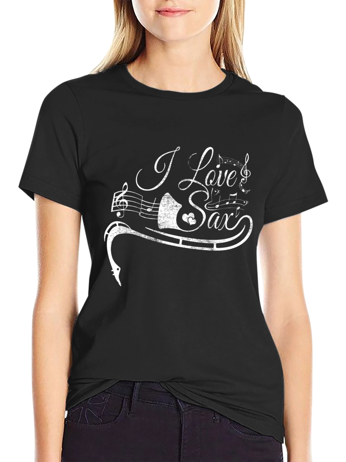 Black I Love Saxophone T-Shirt - Music Lover Tee view 2