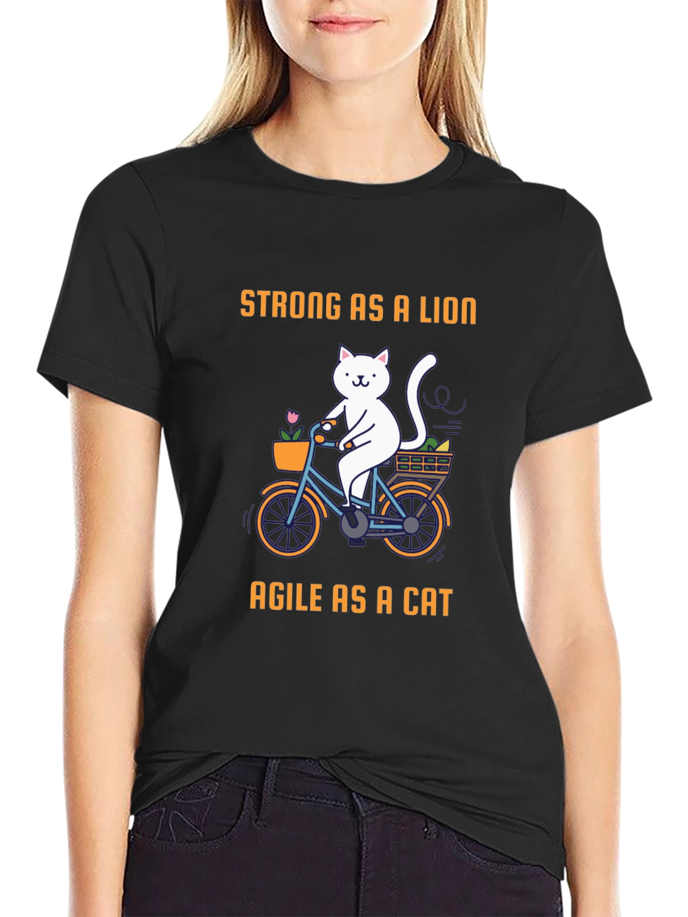 Black Strong As a Lion Agile as a Cat Graphic T-Shirt view 2