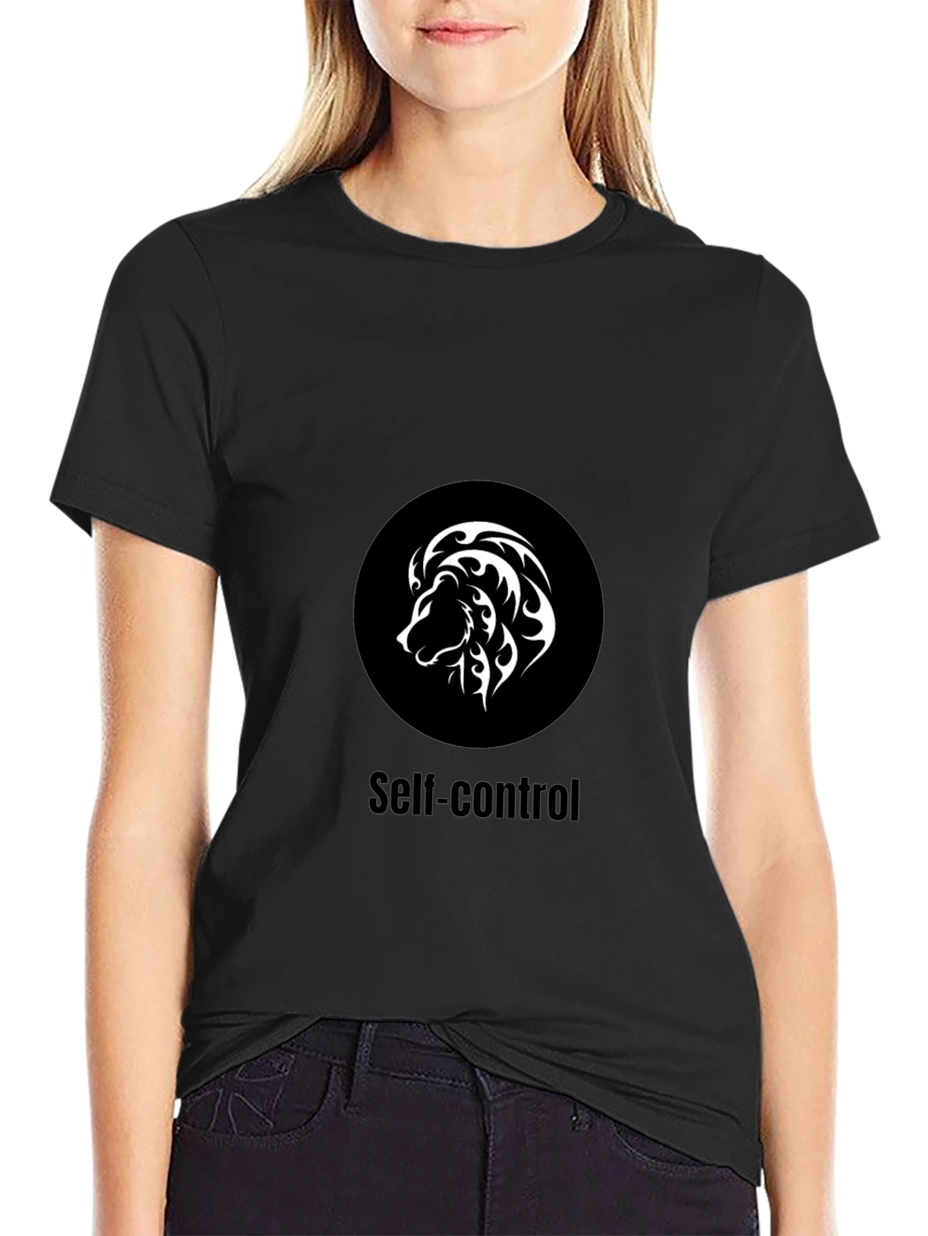 Black Self-Control Lion Graphic T-Shirt - Black view 2