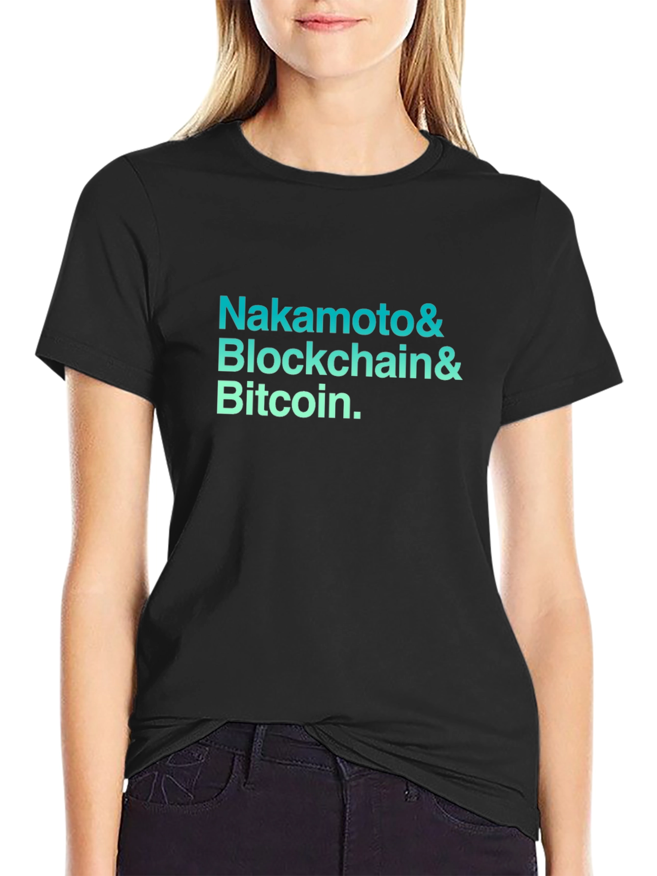 Black Nakamoto Blockchain Bitcoin Graphic Tee view 2