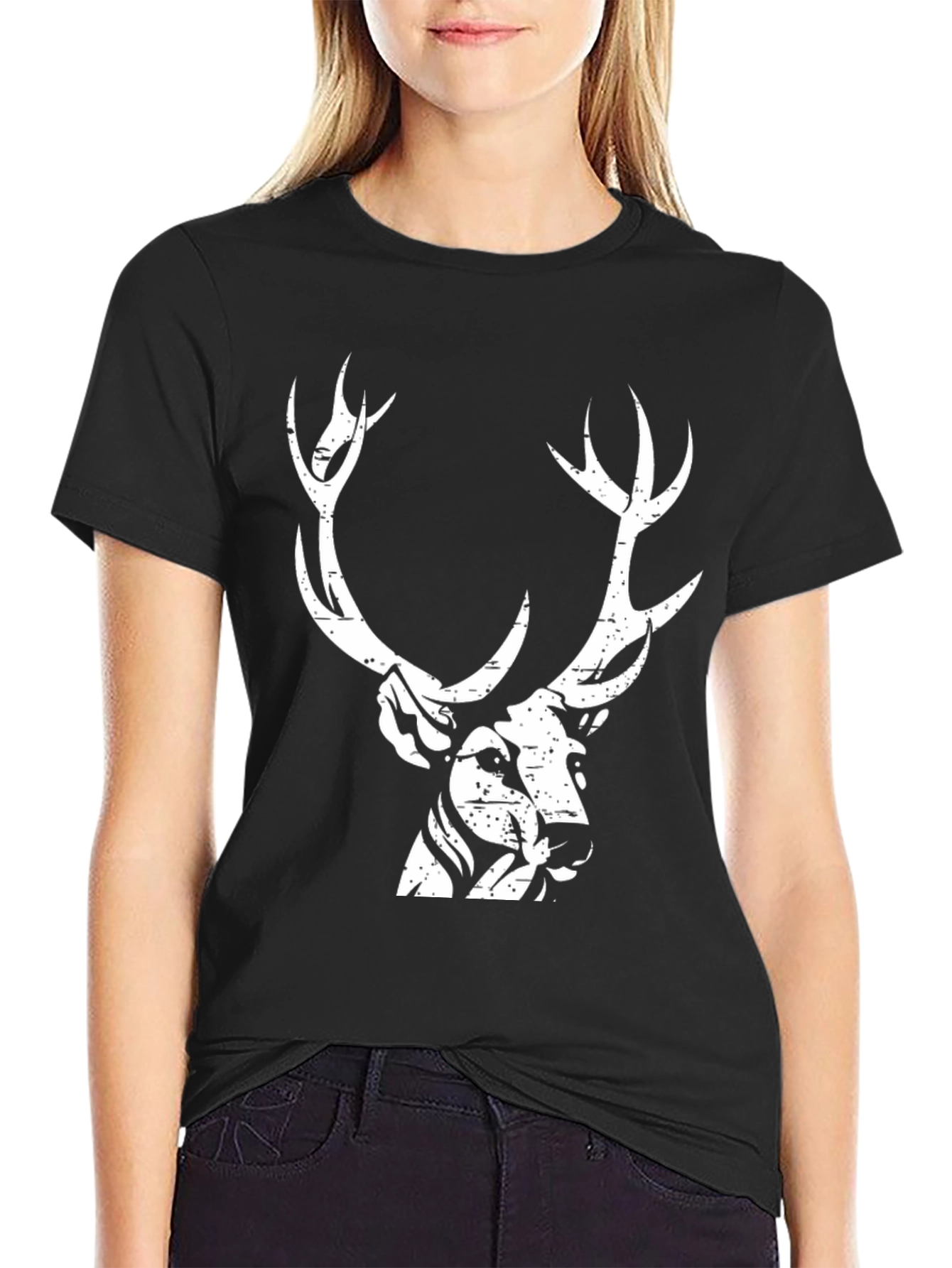 Black Deer Graphic Print Black T-Shirt view 2