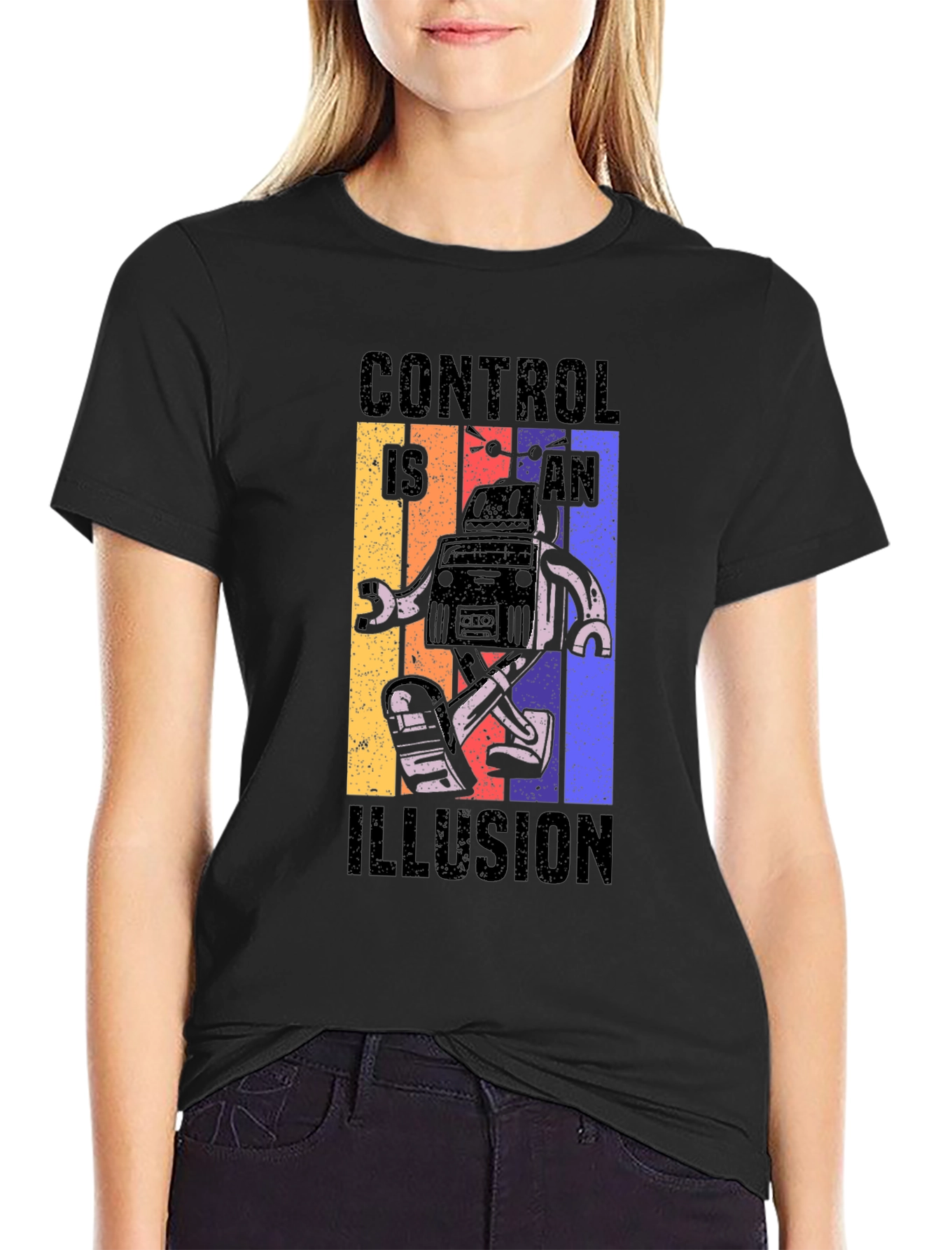 Black Control is an Illusion Robot Graphic Tee view 2