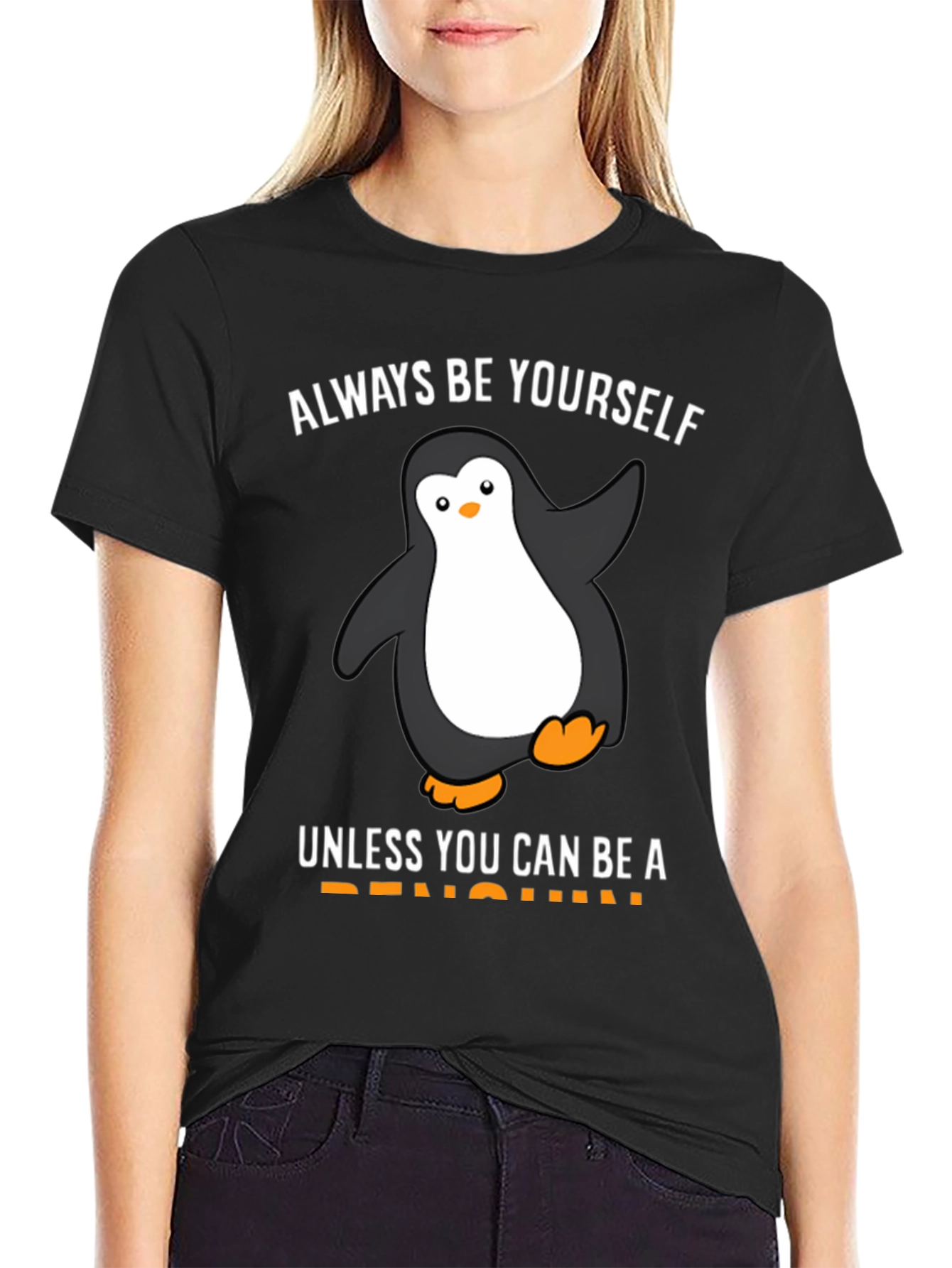 Black Funny Penguin Graphic T-Shirt - Be Yourself! view 2
