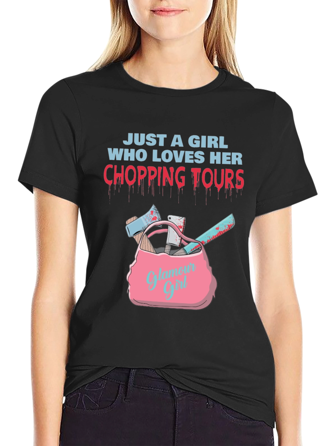 Black Chopping Tours Girl T-Shirt - Horror Glam Tee view 2