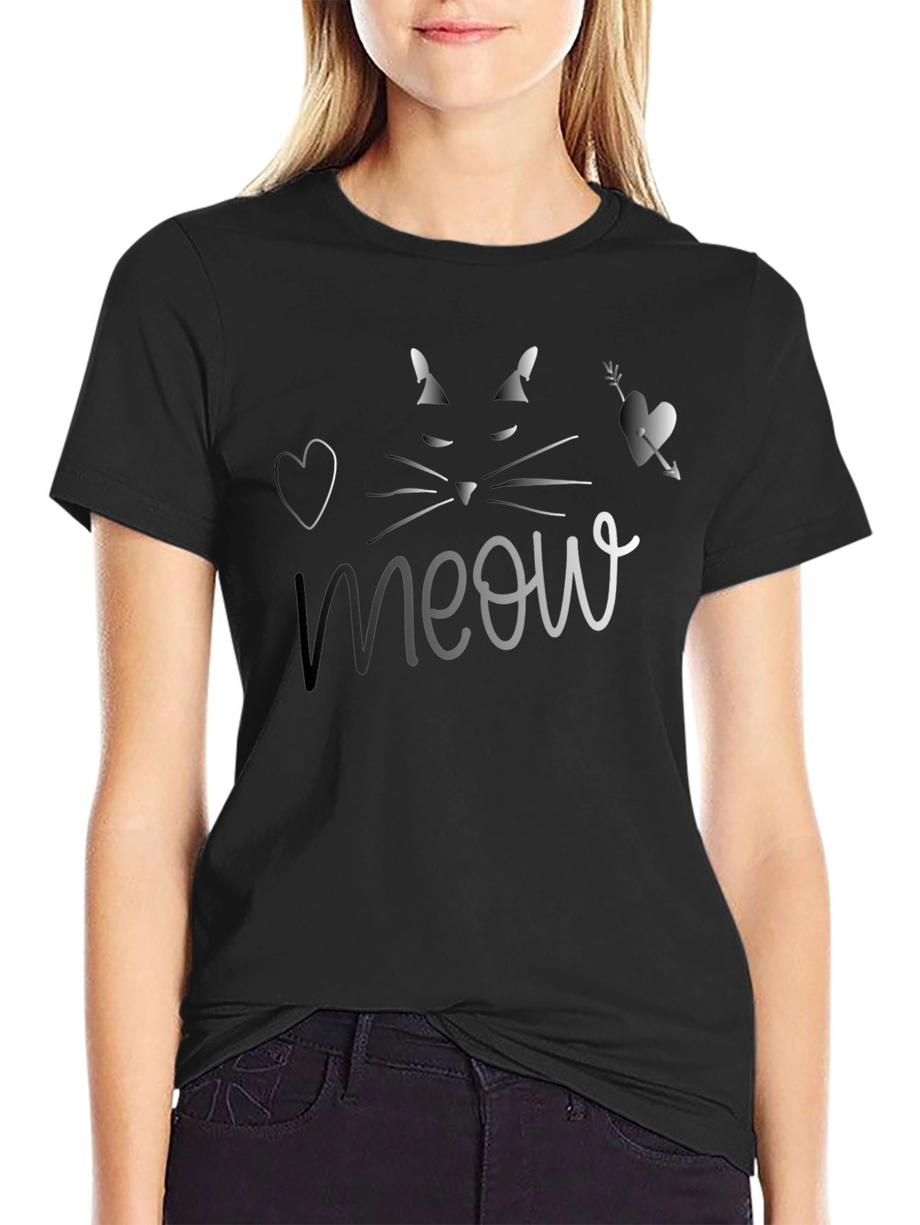Black Meow Cat Graphic Tee -  Casual Style view 2