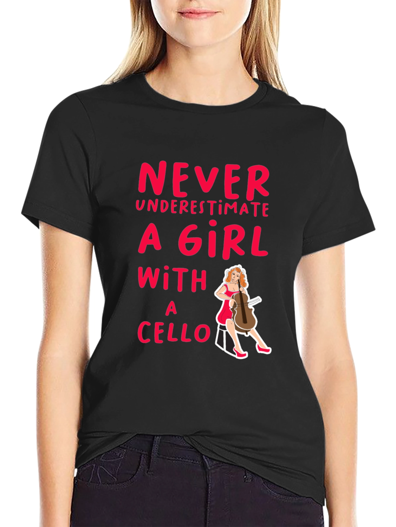 Black Never Underestimate A Girl With A Cello Black T-Shirt view 2