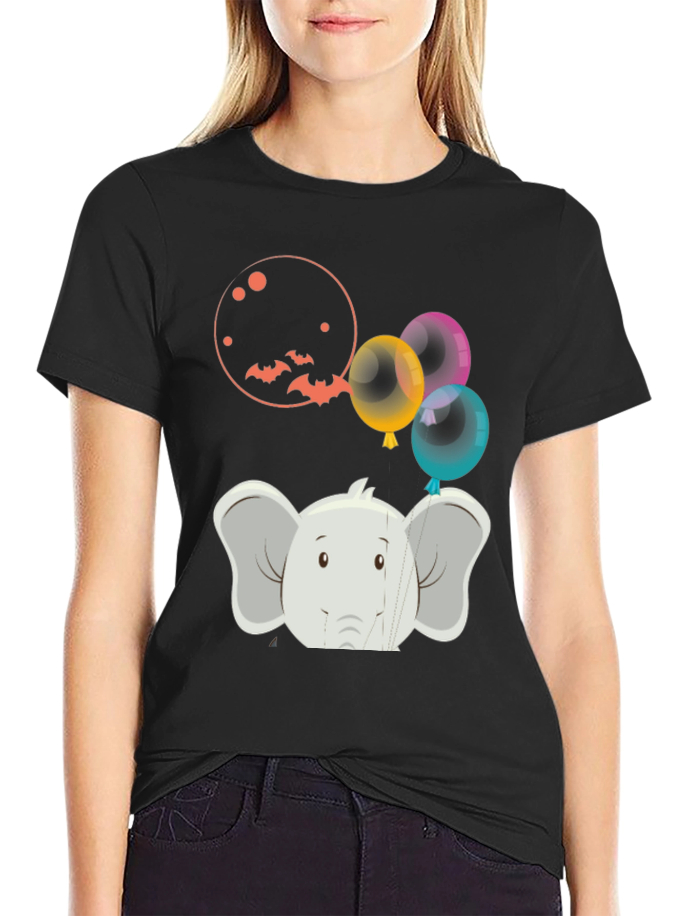 Black Elephant Balloons Graphic Tee - Fun & Unique view 2