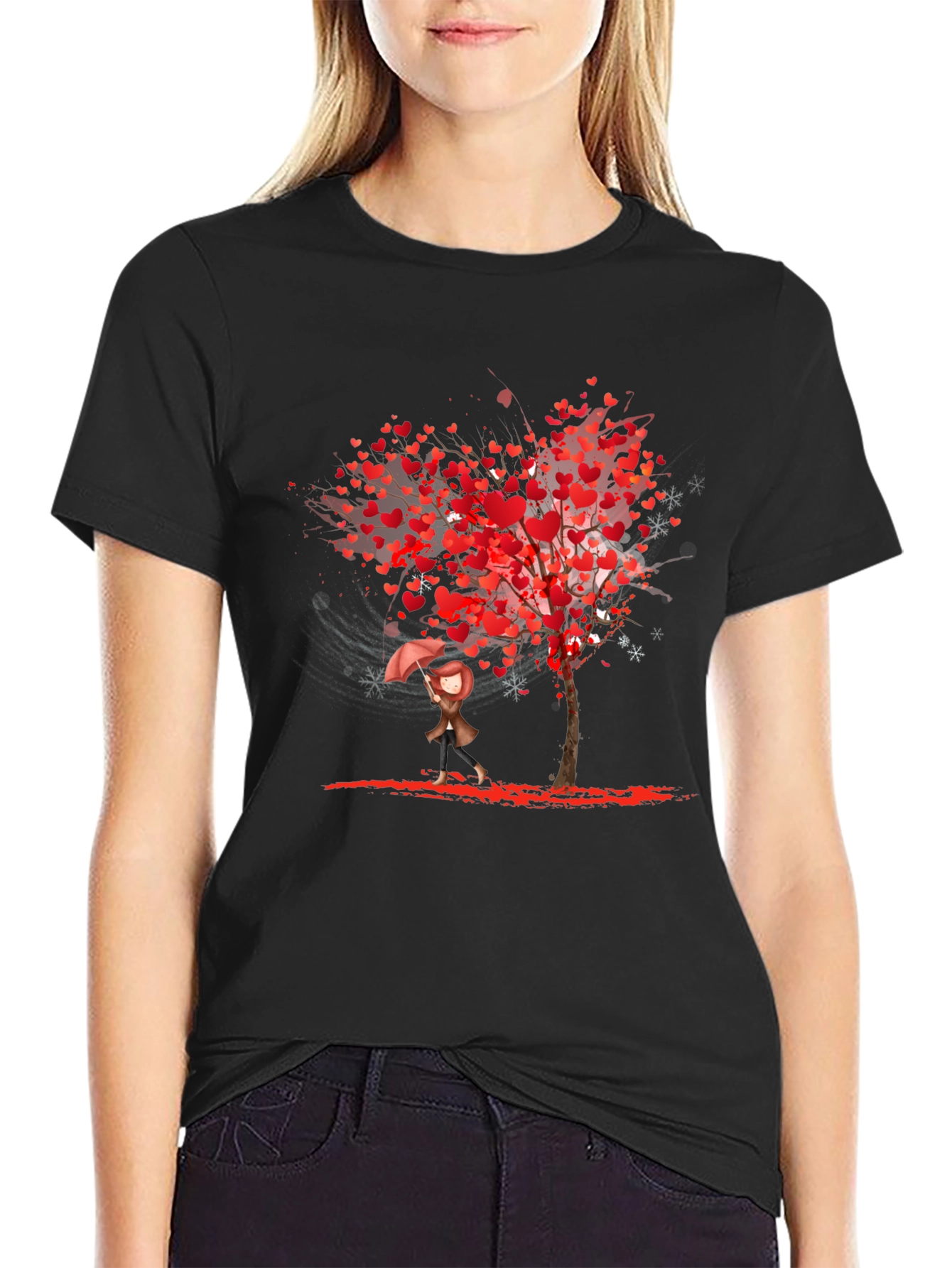 Black Heart Tree Graphic Black T-Shirt view 2