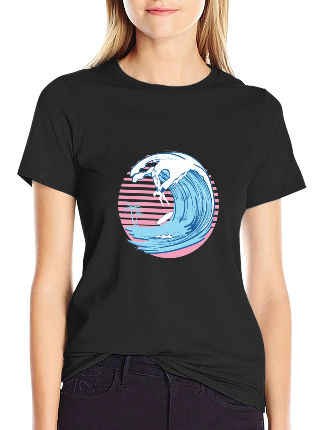 Black Retro Wave Surfer Graphic Tee view 2